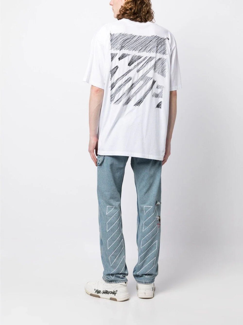 MEN SCRIBBLE DIAG OVER S/S TEE WHITE BLACK WHITE - 2