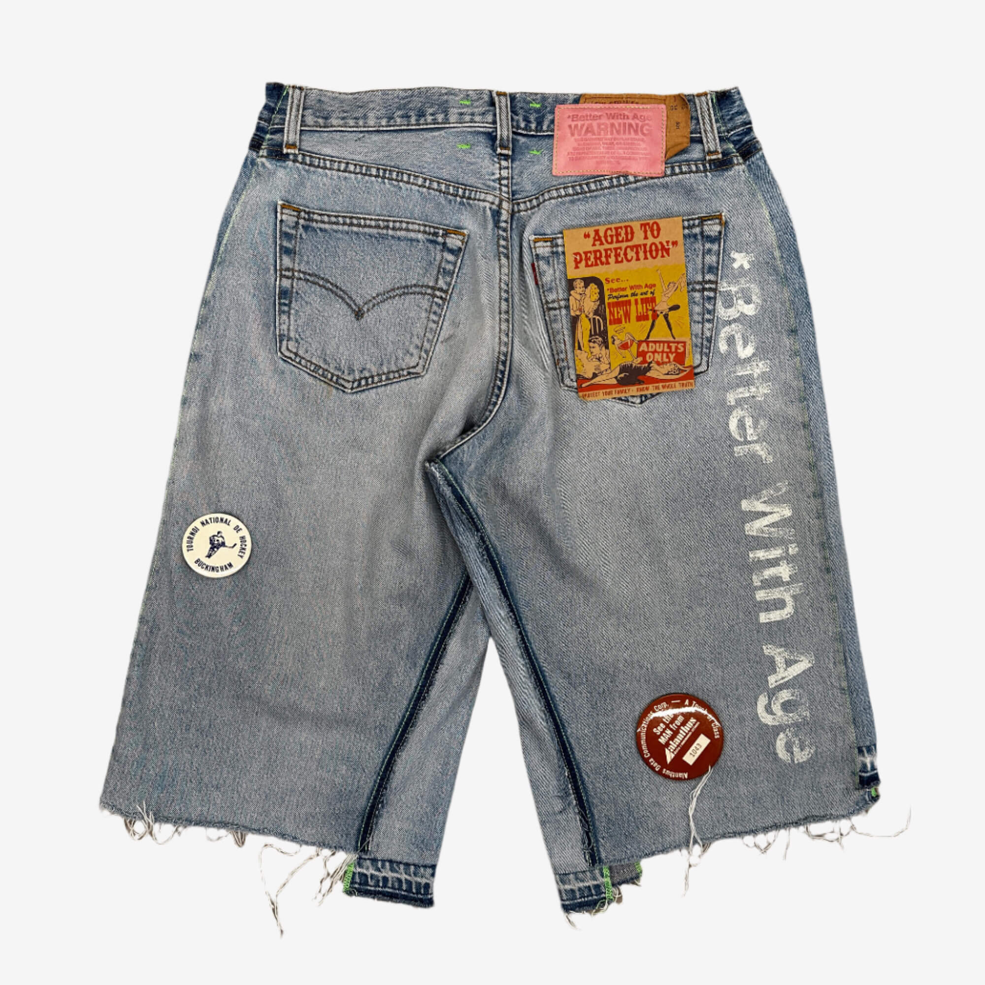 Better With Age Campaign Triple Wide Long Denim Shorts Indigo - 2