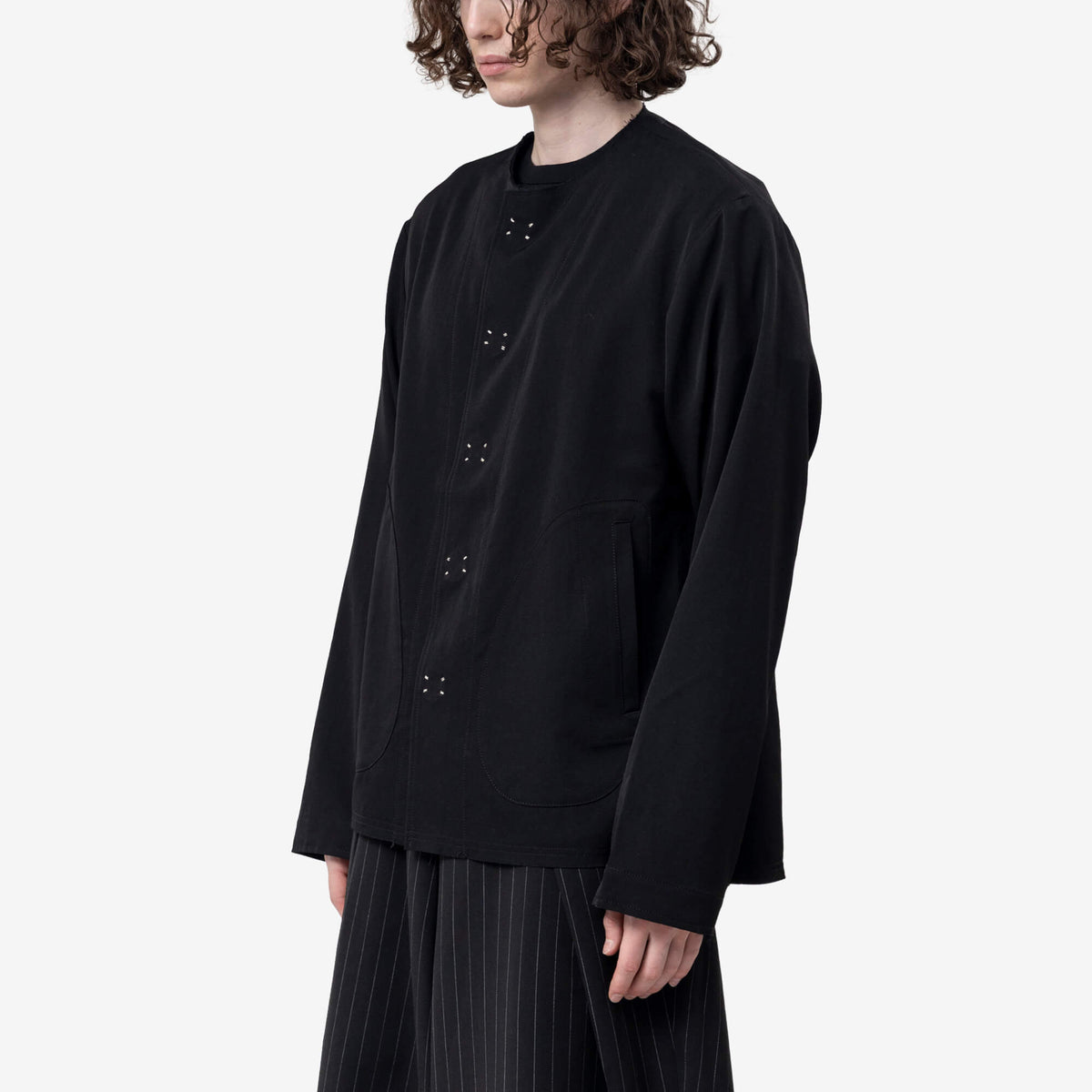 No Collar Wool Gabardine Jacket