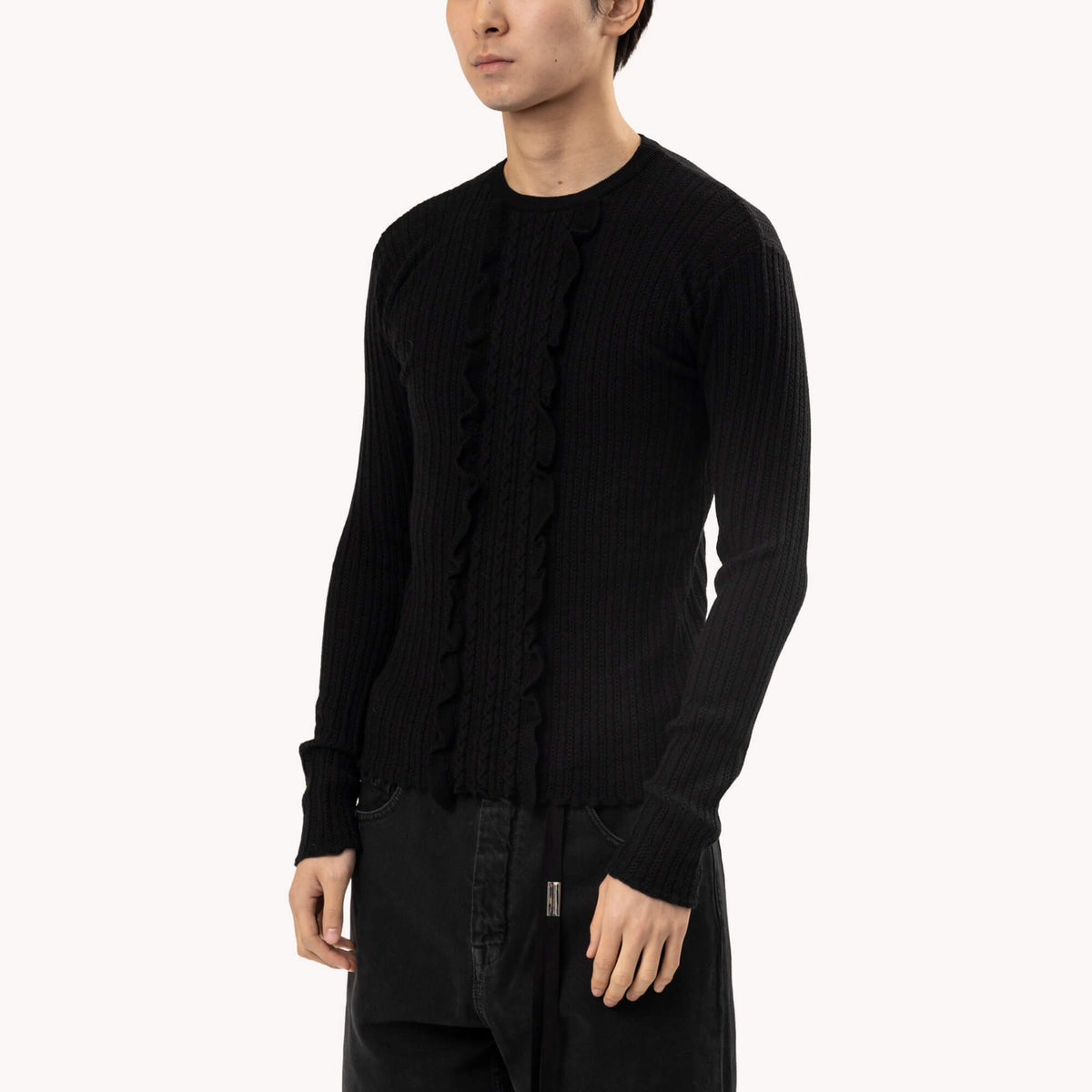 Teo Ruffled Pastron Fitted Wool Rib Sweater