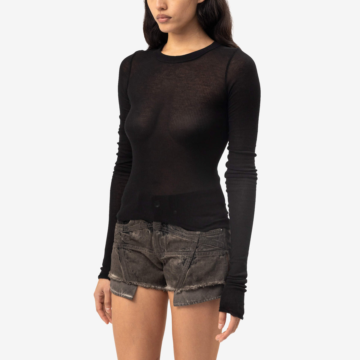 Womens Cropped Rib Long Sleeve T-Shirt