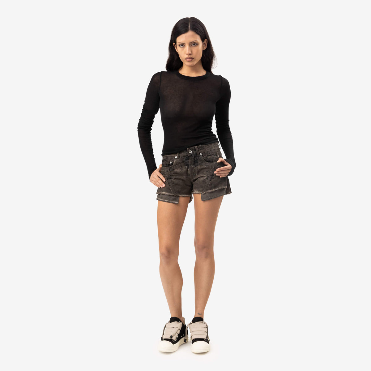 Womens Cropped Rib Long Sleeve T-Shirt