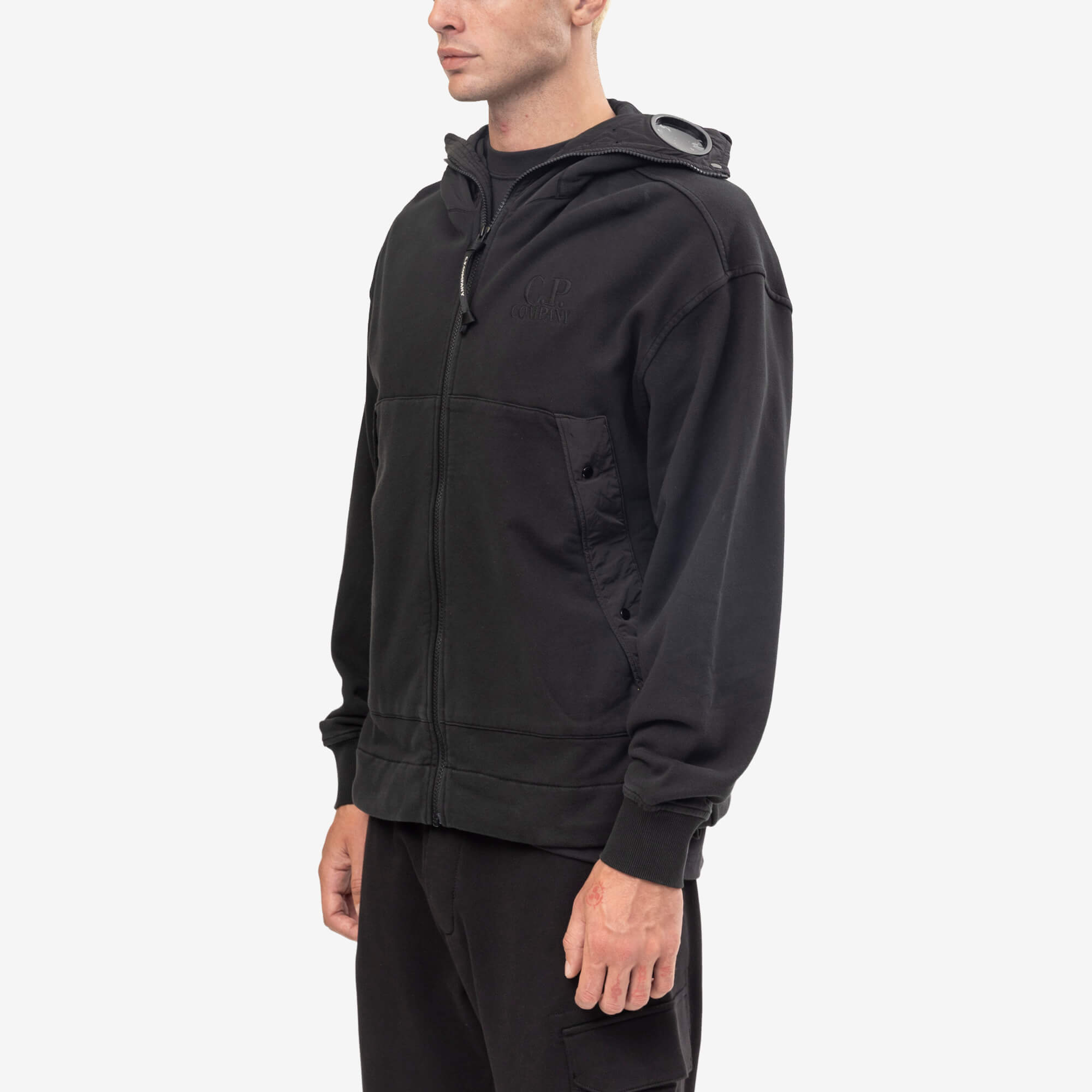 Diagonal Raised Fleece Mixed Boxy Hooded Sweatshirt