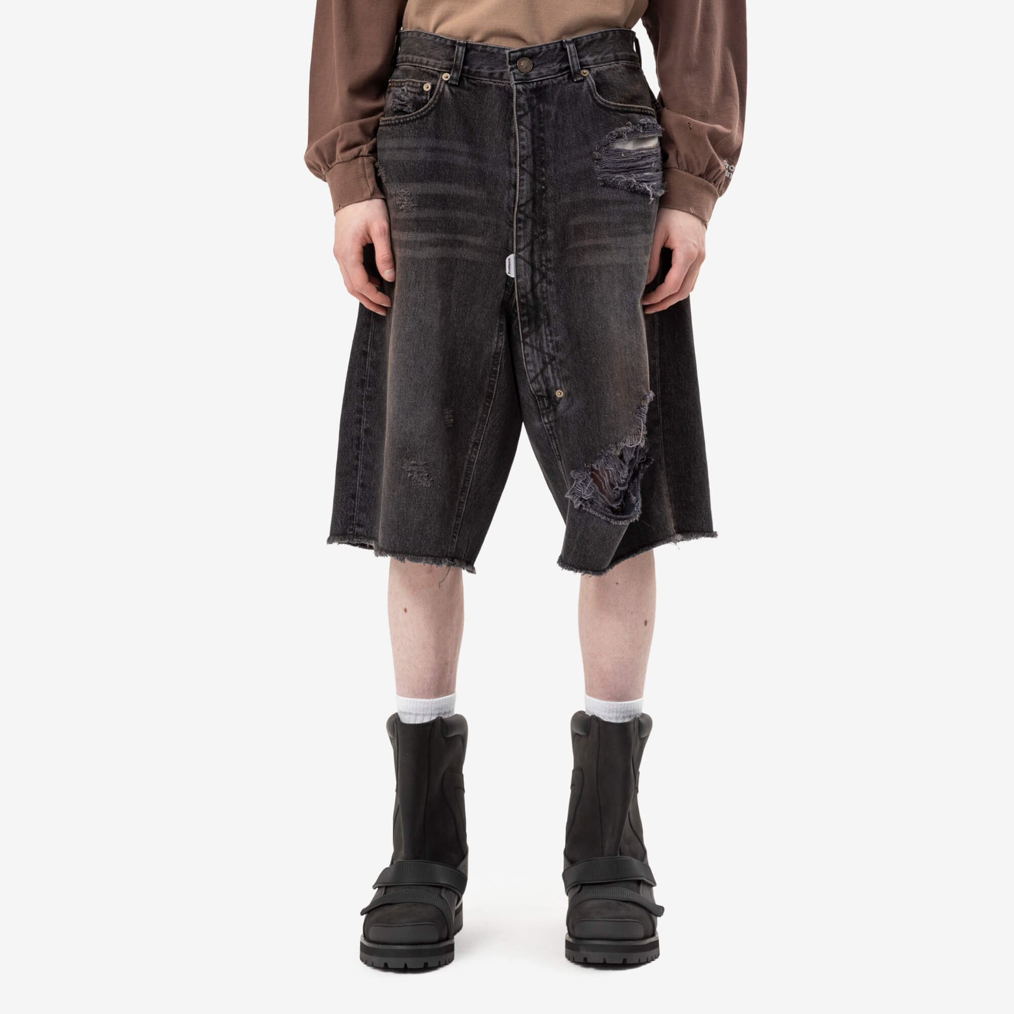 Long Zipper Fly Denim Shorts