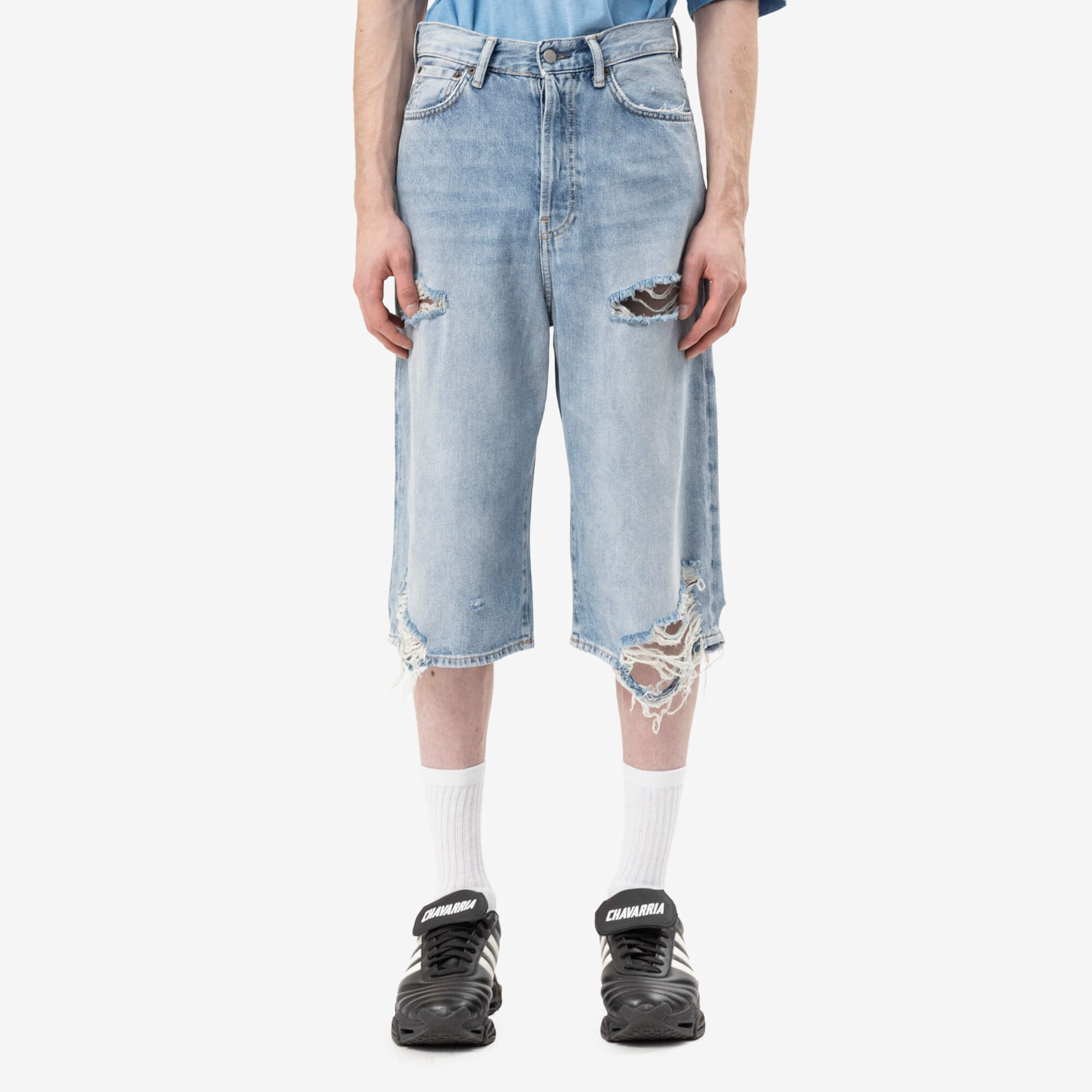 Unisex Loose Fit Distressed Denim Shorts