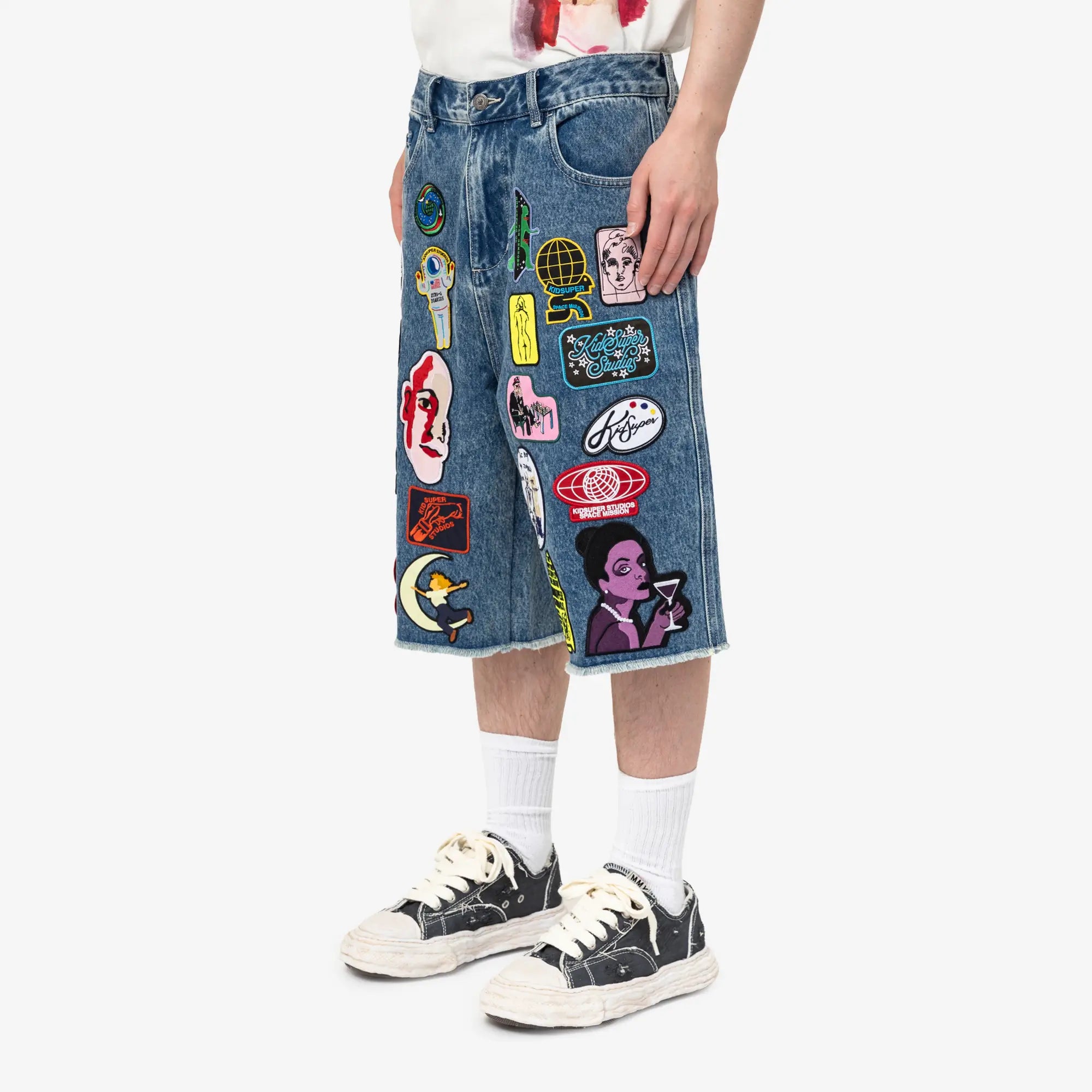 Patches Denim Long Shorts