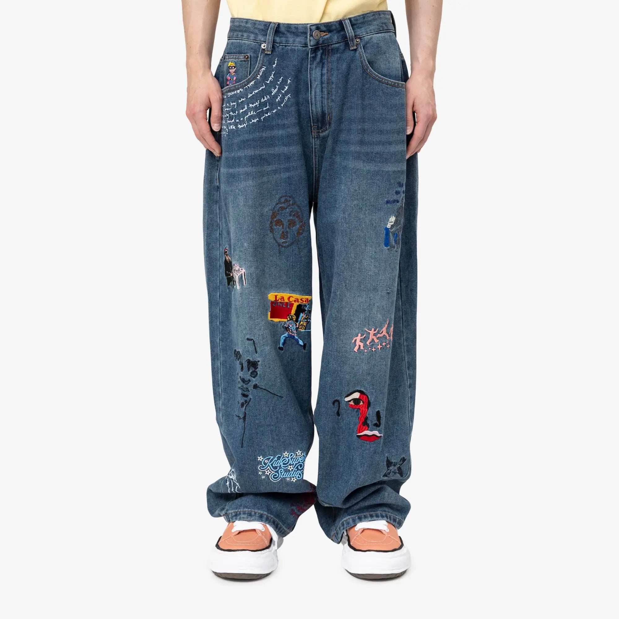 Embroidered Paintings Balloon Jeans