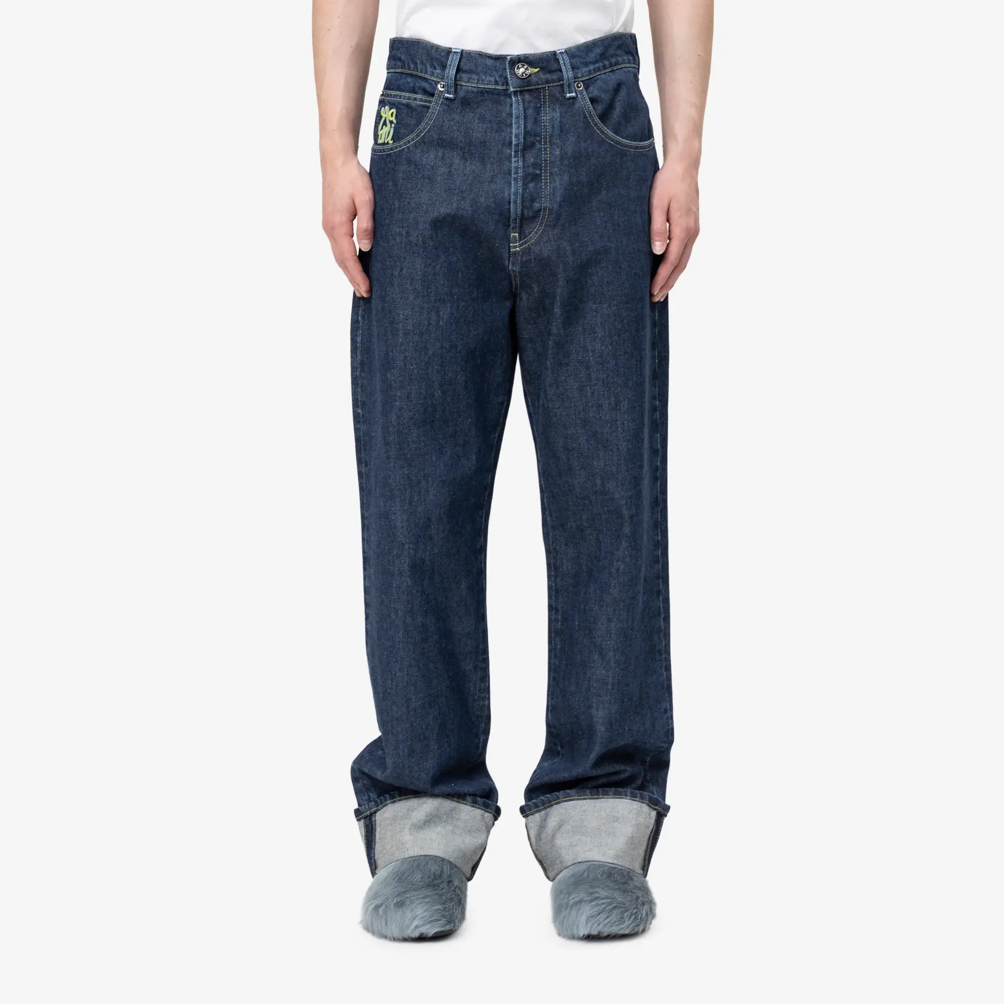 Unwashed Blue Denim Jeans