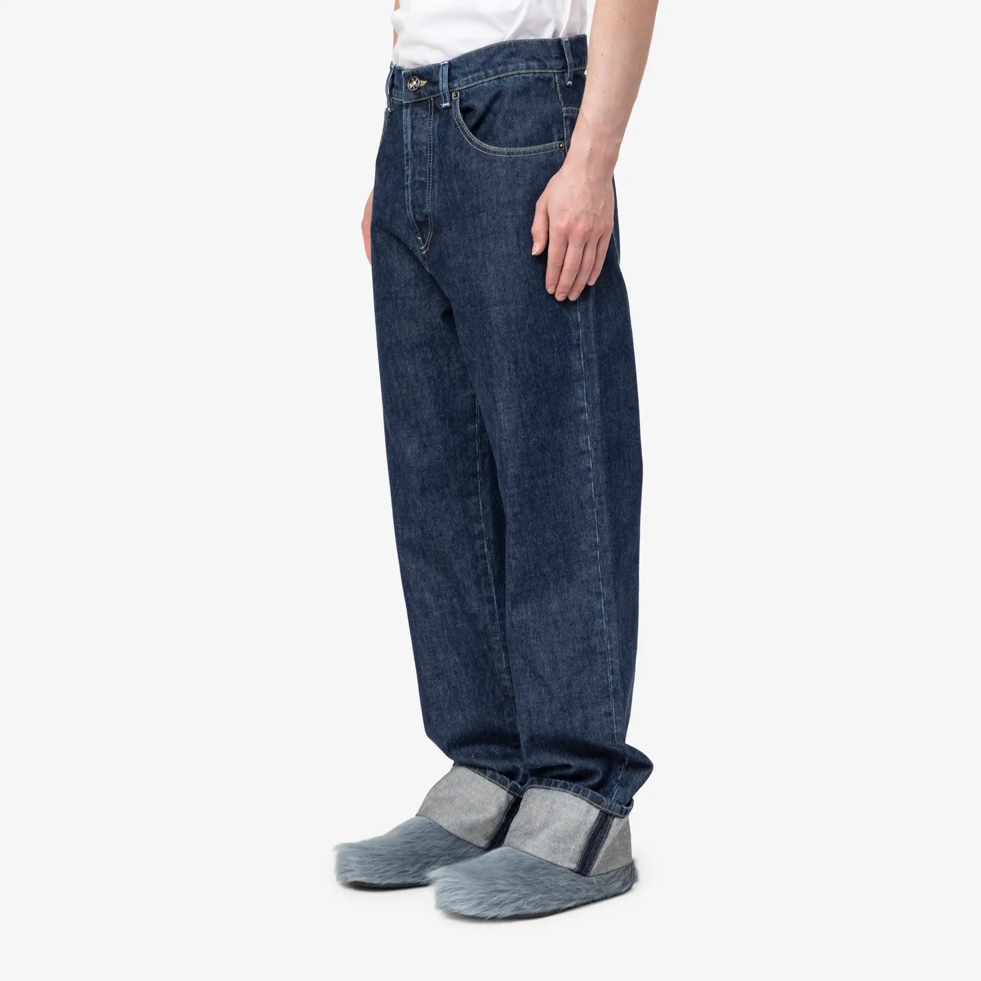 Unwashed Blue Denim Jeans