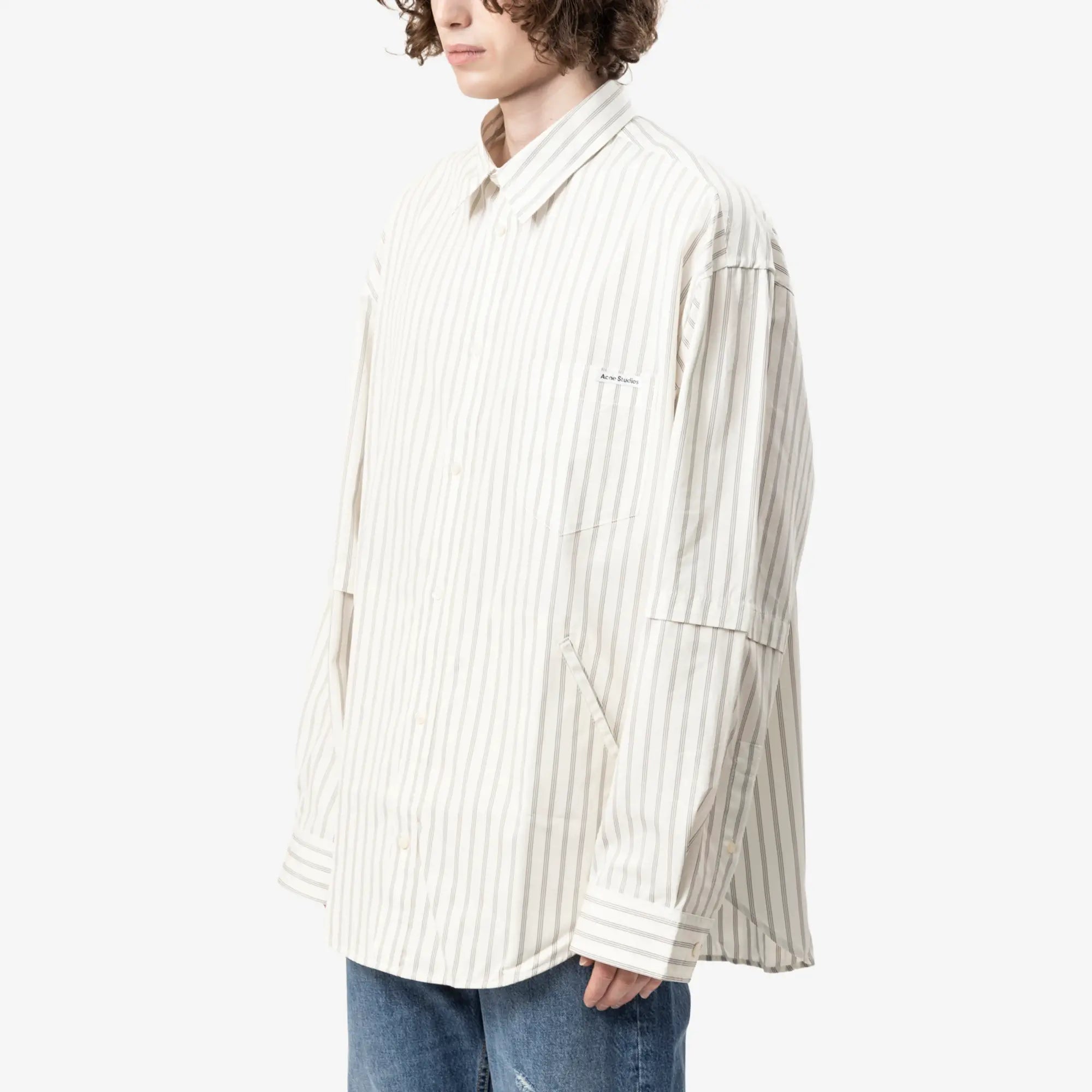 Acne Studios Double Sleeve Button Up Shirt Off White/Grey - 3