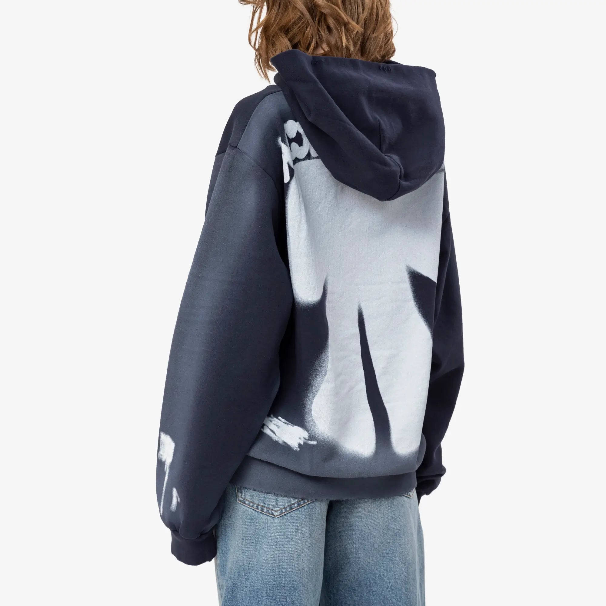 Acne Studios Sprayed Logo Ribbon Hoody Navy Blue - 4