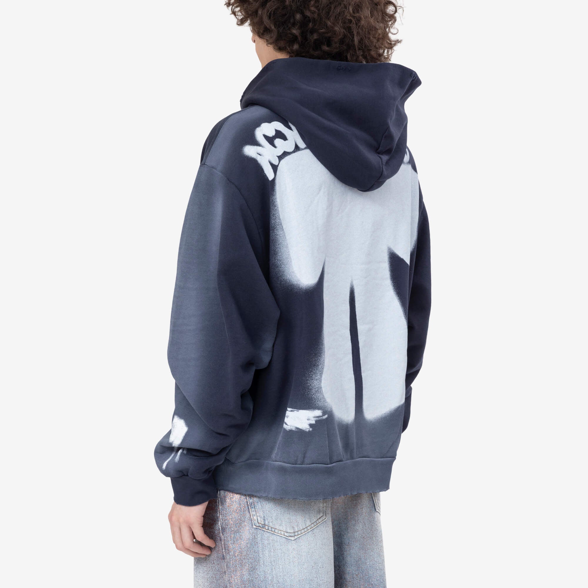 Acne Studios Sprayed Logo Ribbon Hoody Navy Blue - 4