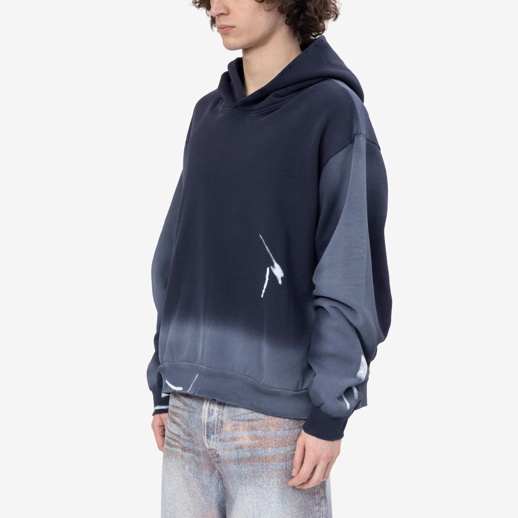 Acne Studios Sprayed Logo Ribbon Hoody Navy Blue - 3