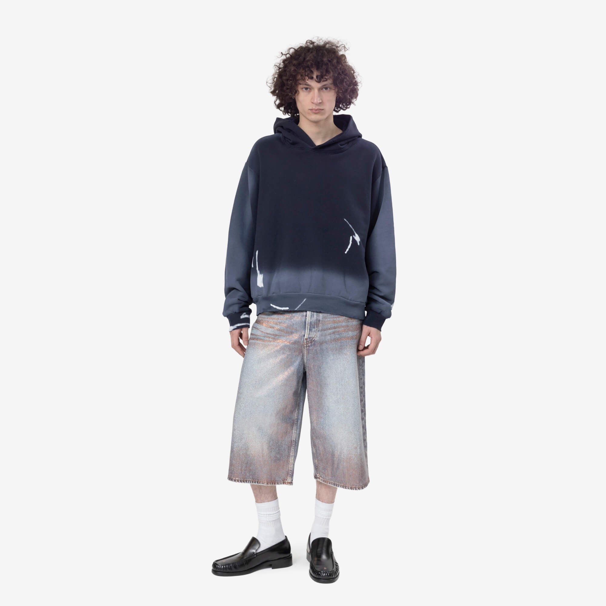 Acne Studios Sprayed Logo Ribbon Hoody Navy Blue - 6
