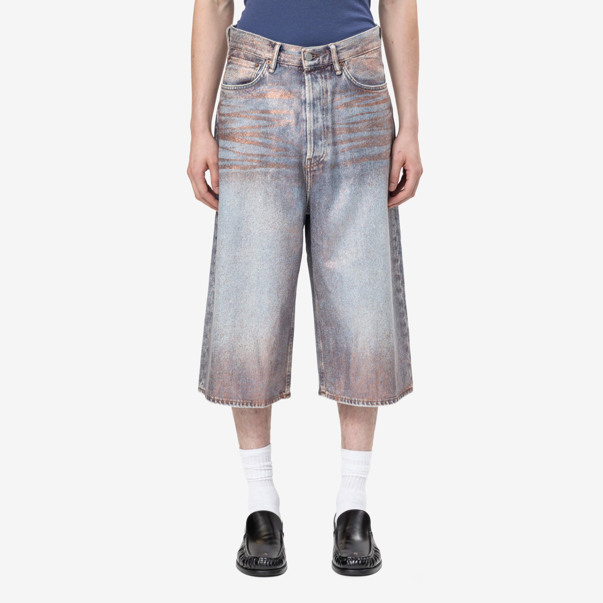 Acne Studios Unisex Loose Fit Denim Shorts Rose Copper/Light Blue - 1