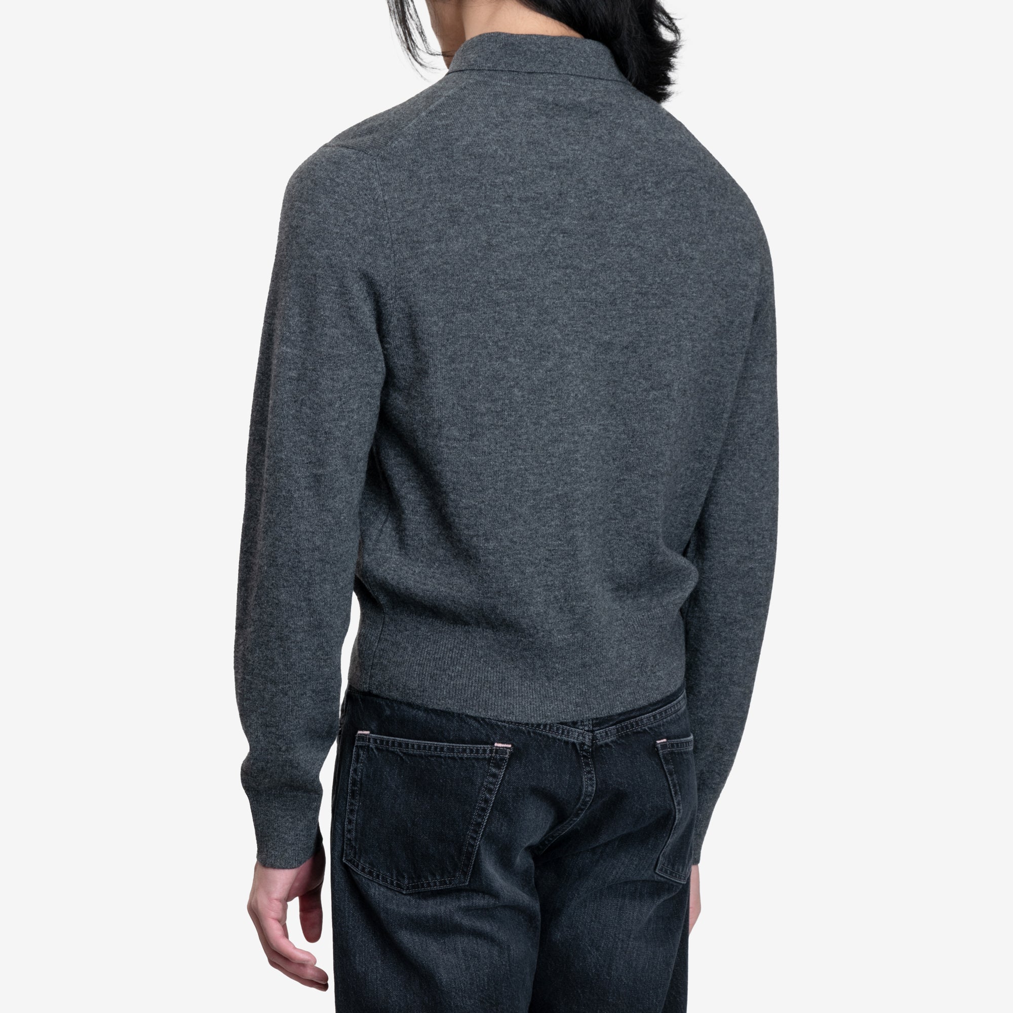Acne Studios Yak Wool Polo Sweater Dark Grey Melange - 4