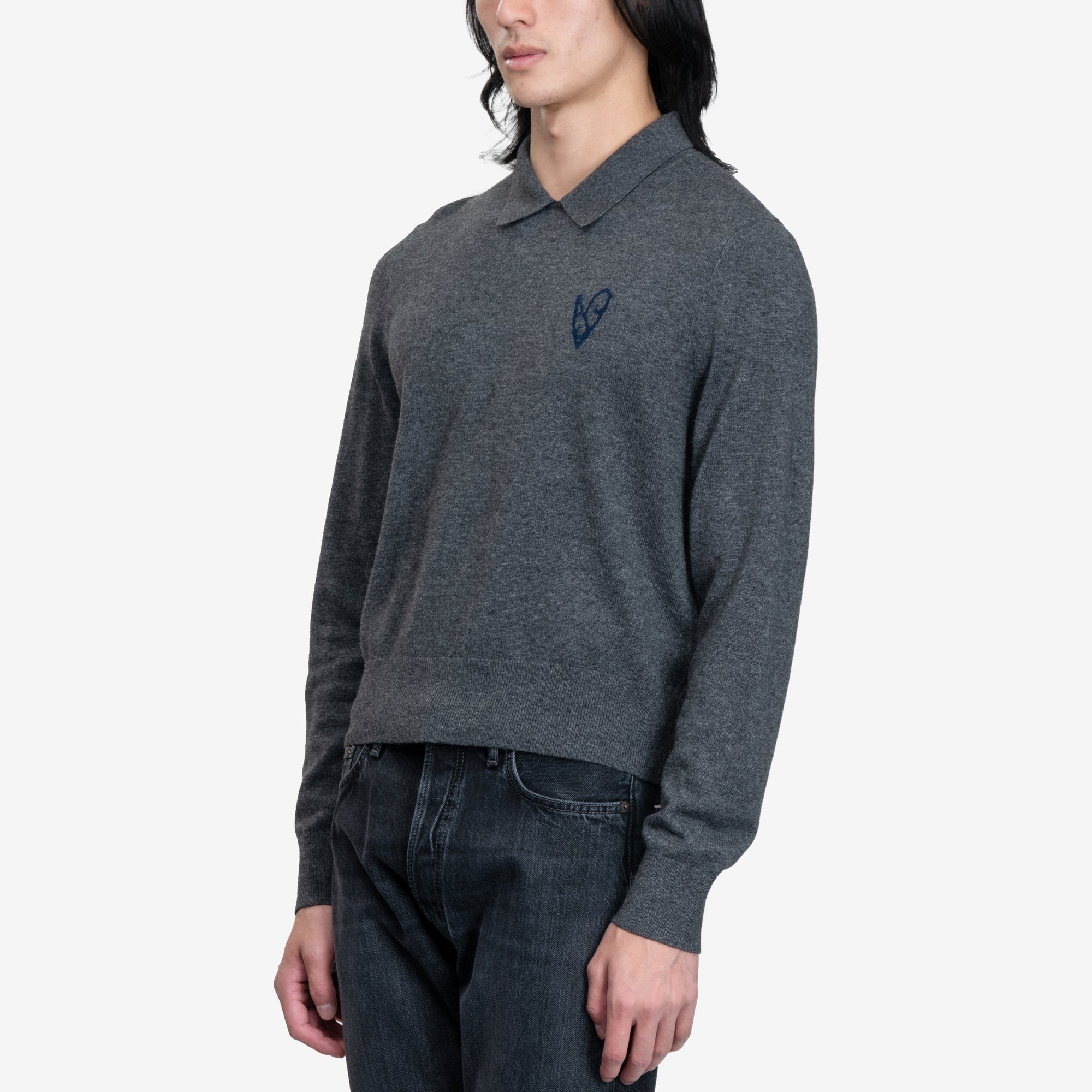Acne Studios Yak Wool Polo Sweater Dark Grey Melange - 3