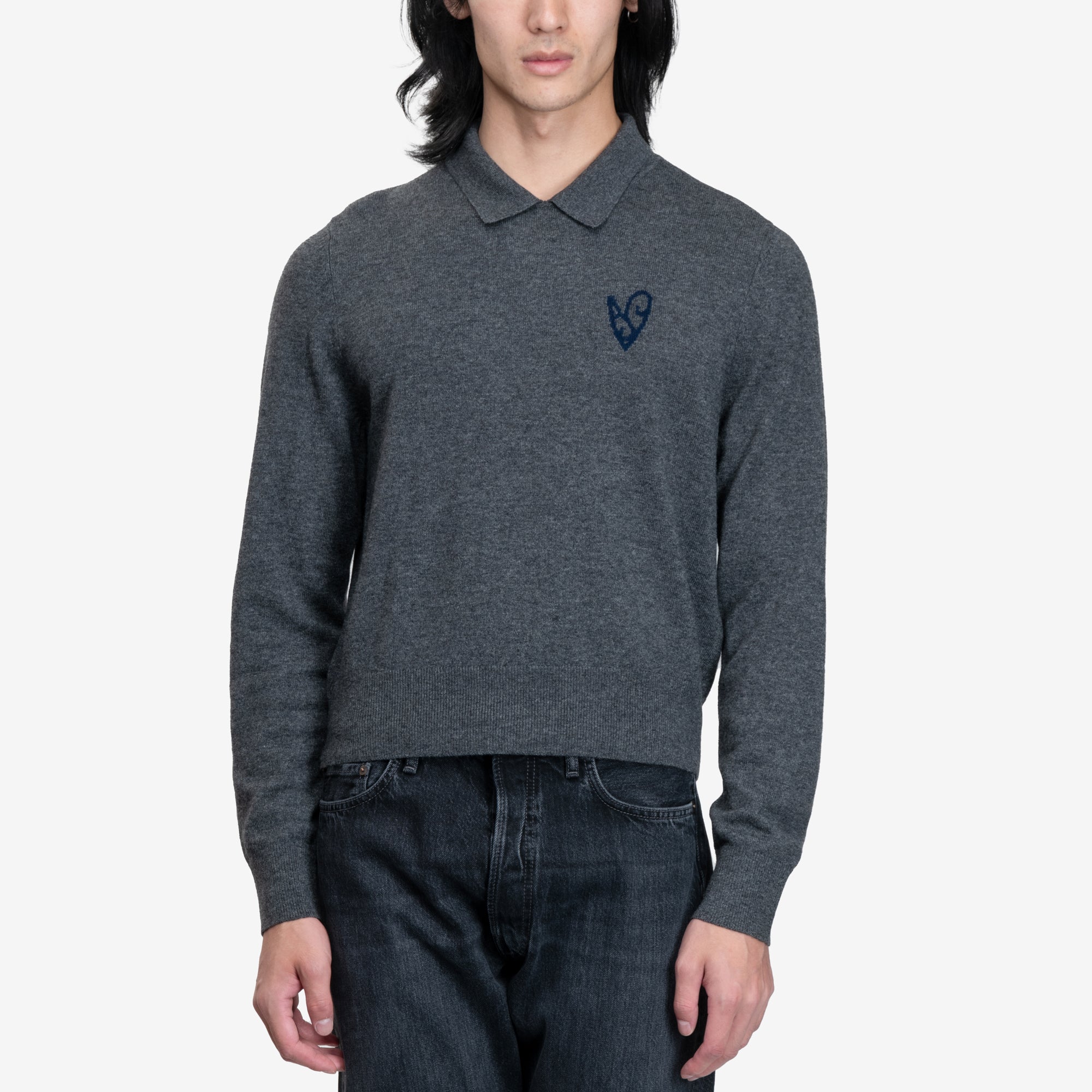 Acne Studios Yak Wool Polo Sweater Dark Grey Melange - 1