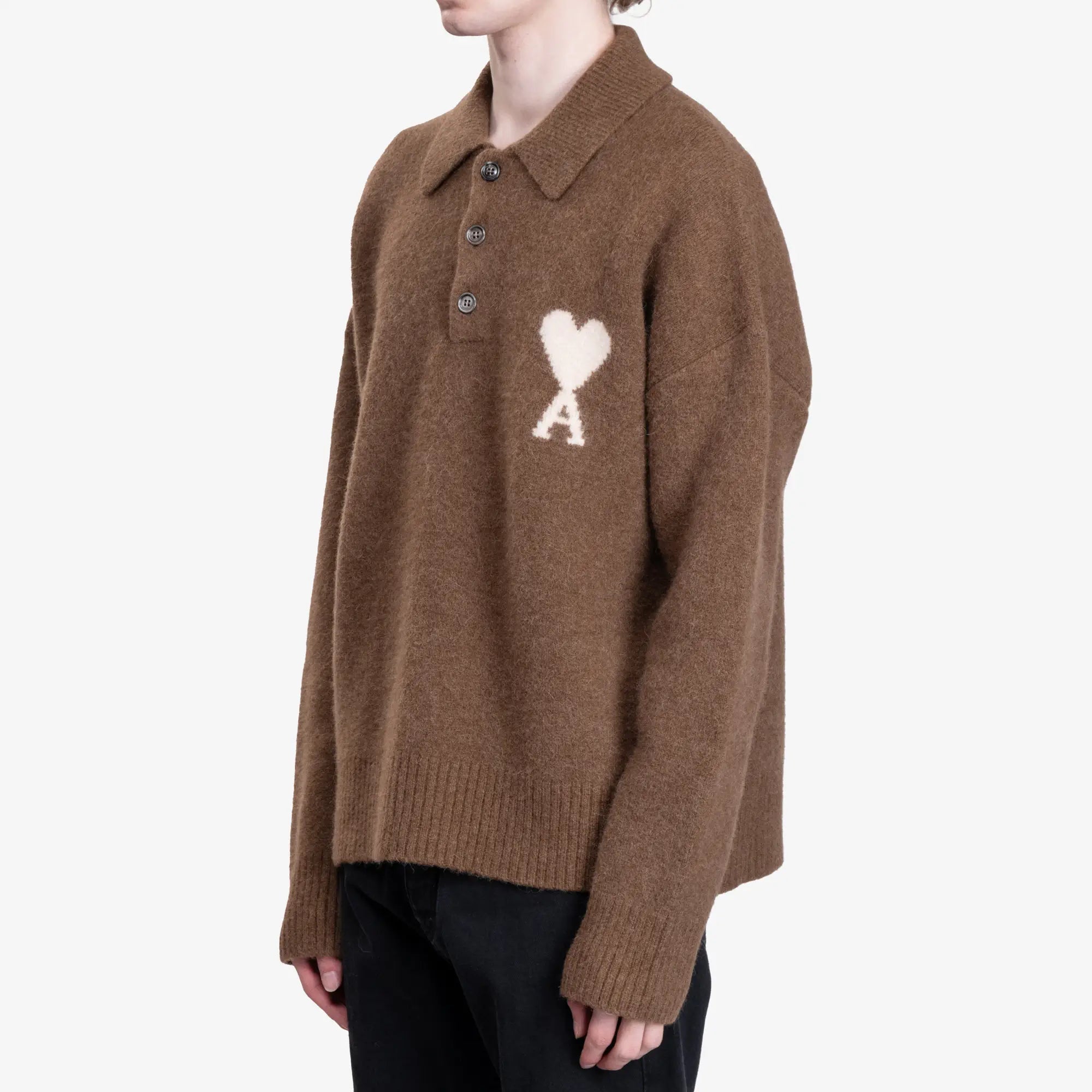 AMI ADC Alpaca Knit Polo Hazelnut - 3