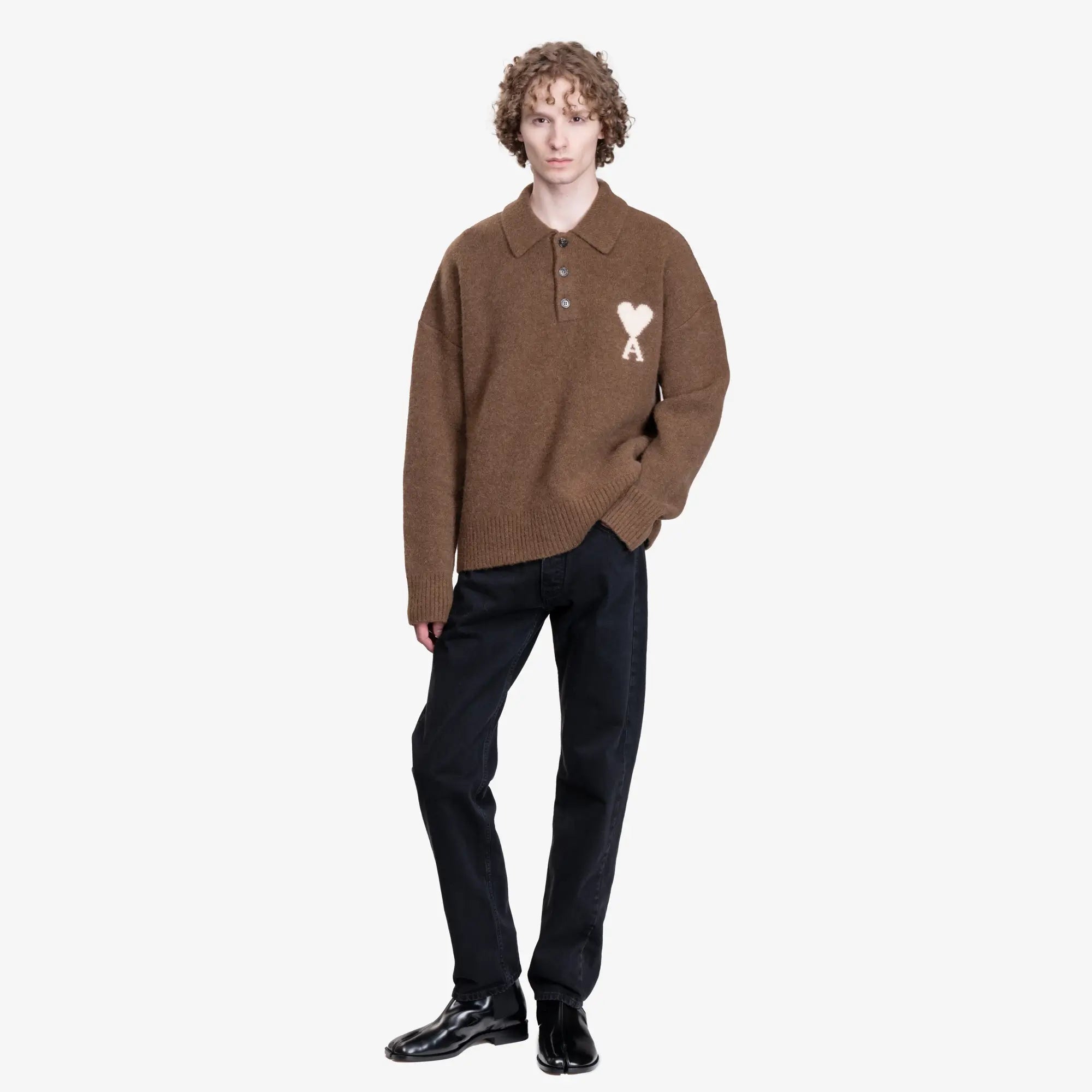 AMI ADC Alpaca Knit Polo Hazelnut - 2