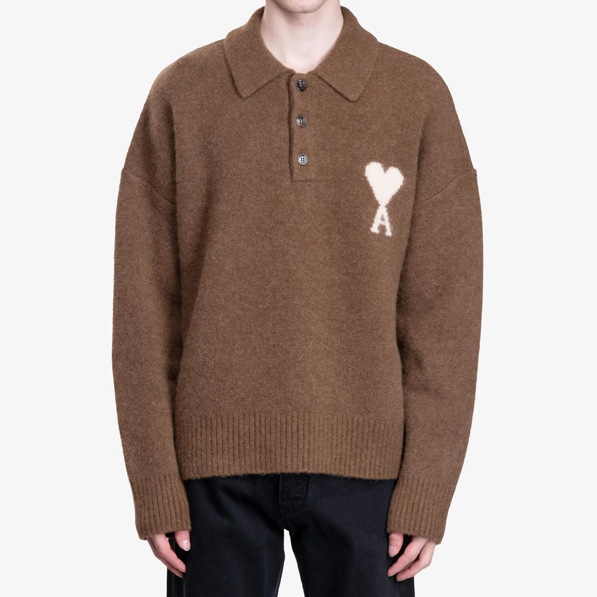 AMI ADC Alpaca Knit Polo Hazelnut - 1