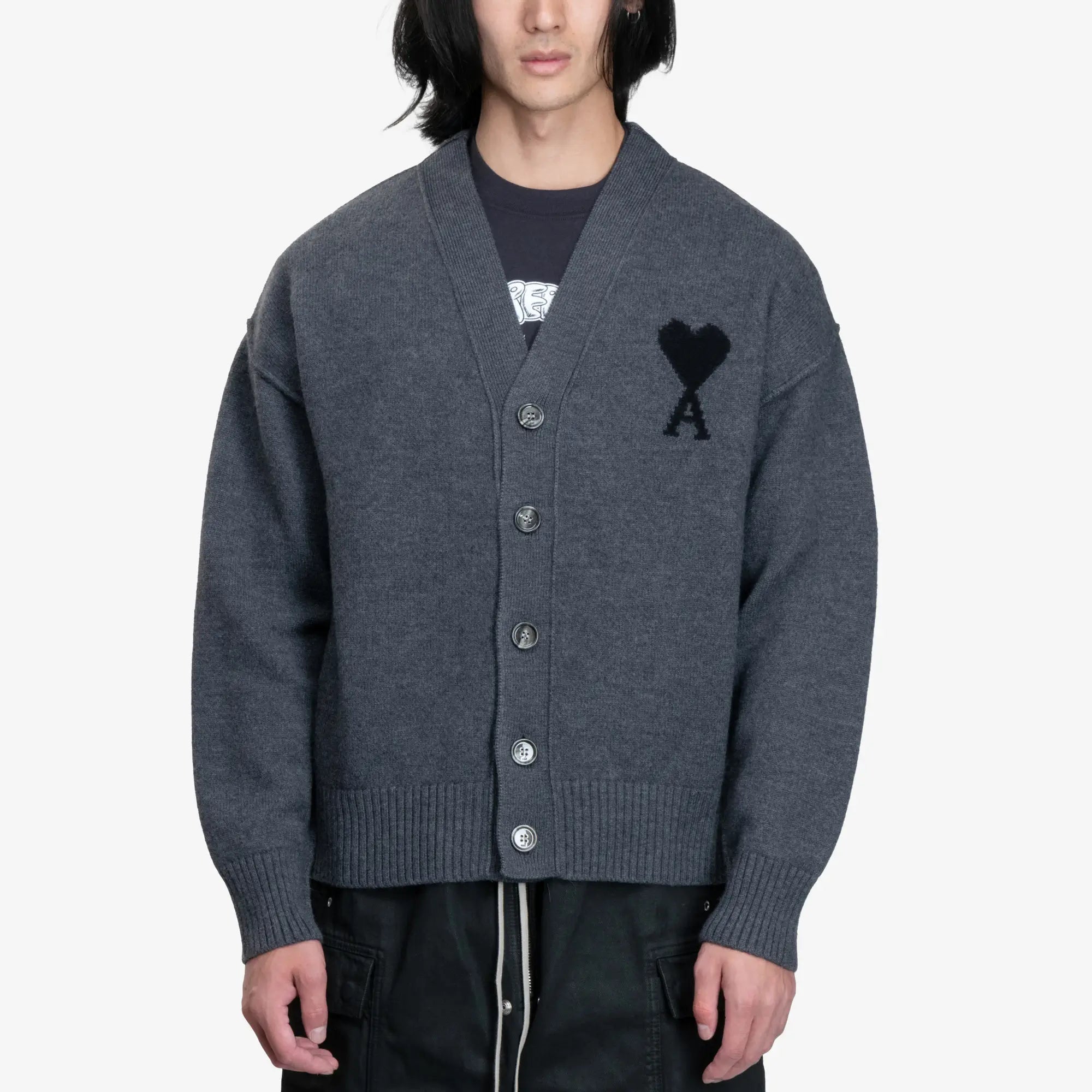 AMI ADC Felted Cardigan Heather Grey - 1