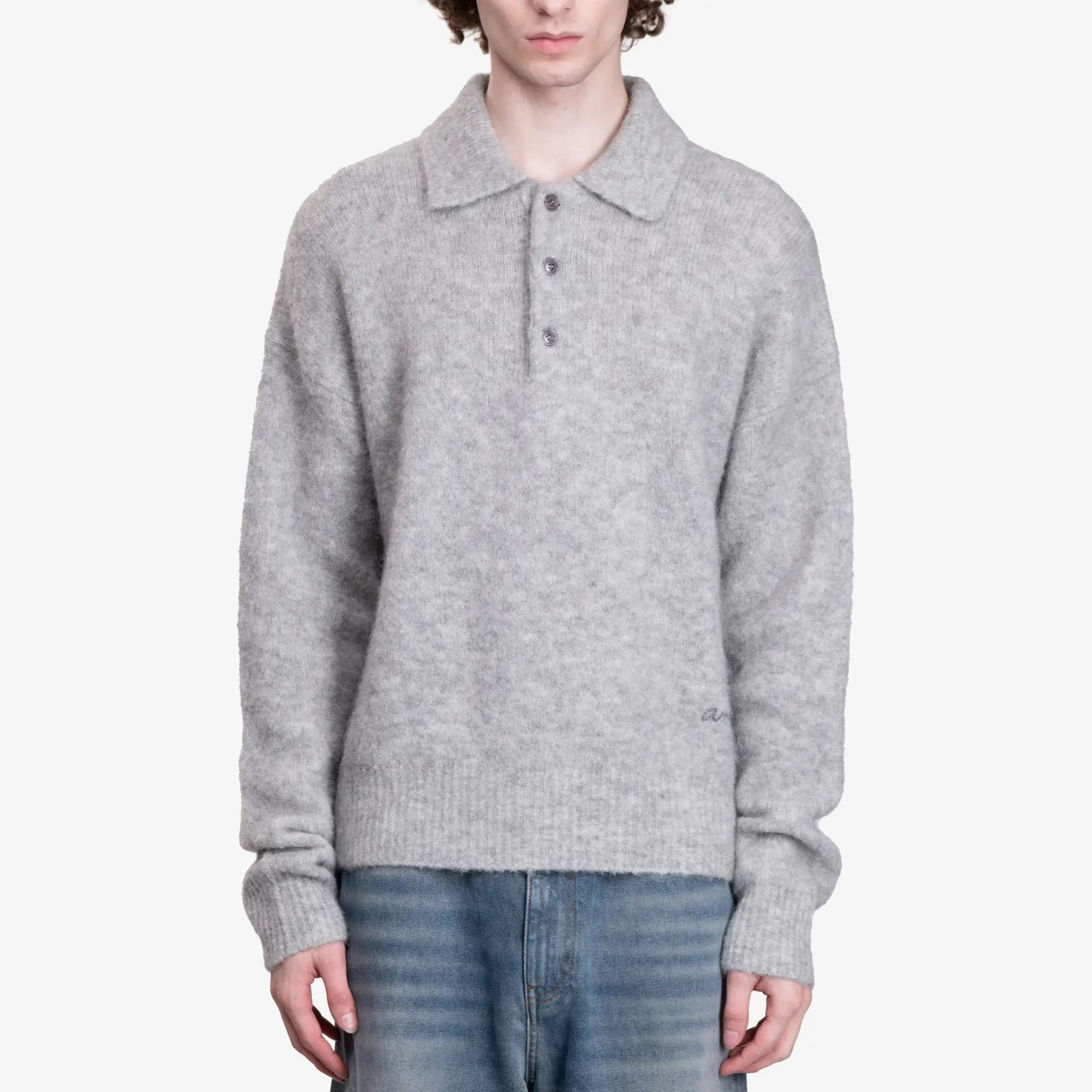 AMI Alpaca Knit Ami Polo Grey - 1