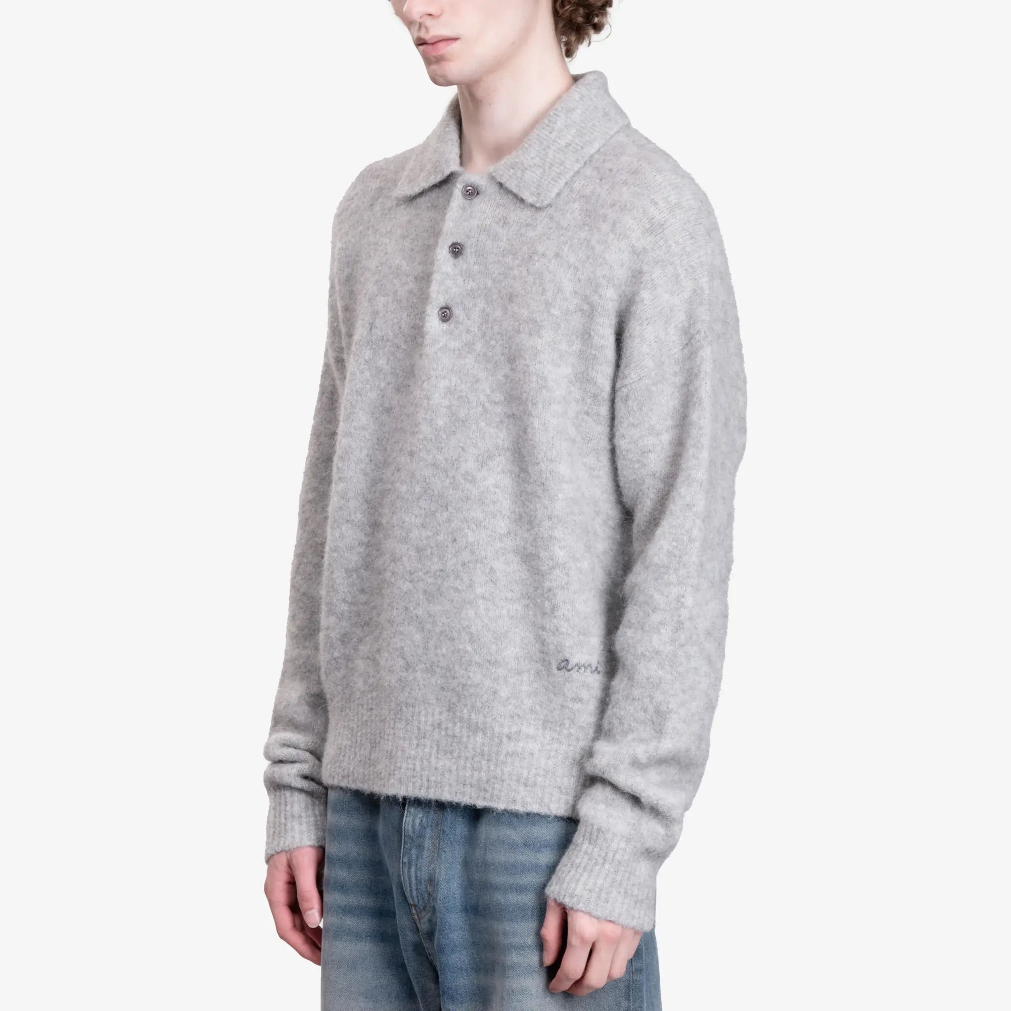 AMI Alpaca Knit Ami Polo Grey - 3