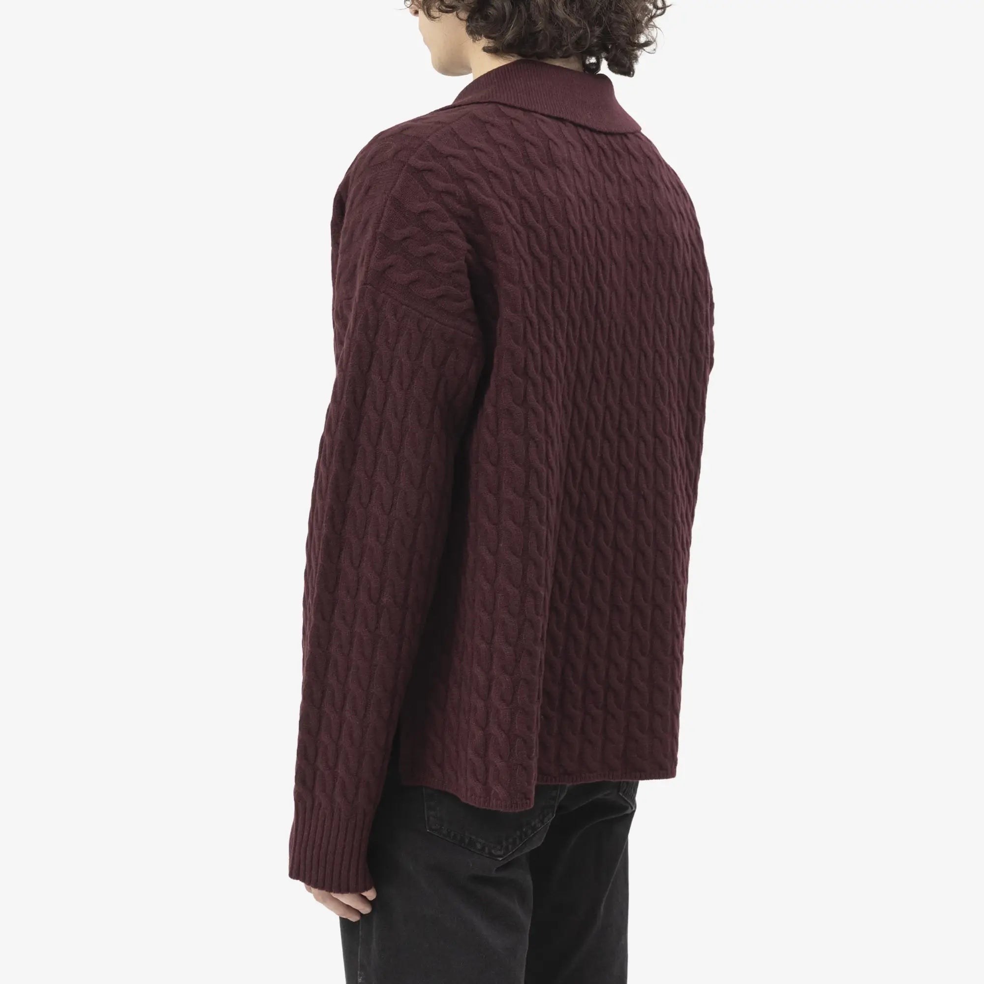 AMI Cable Knit Polo Cherry - 4