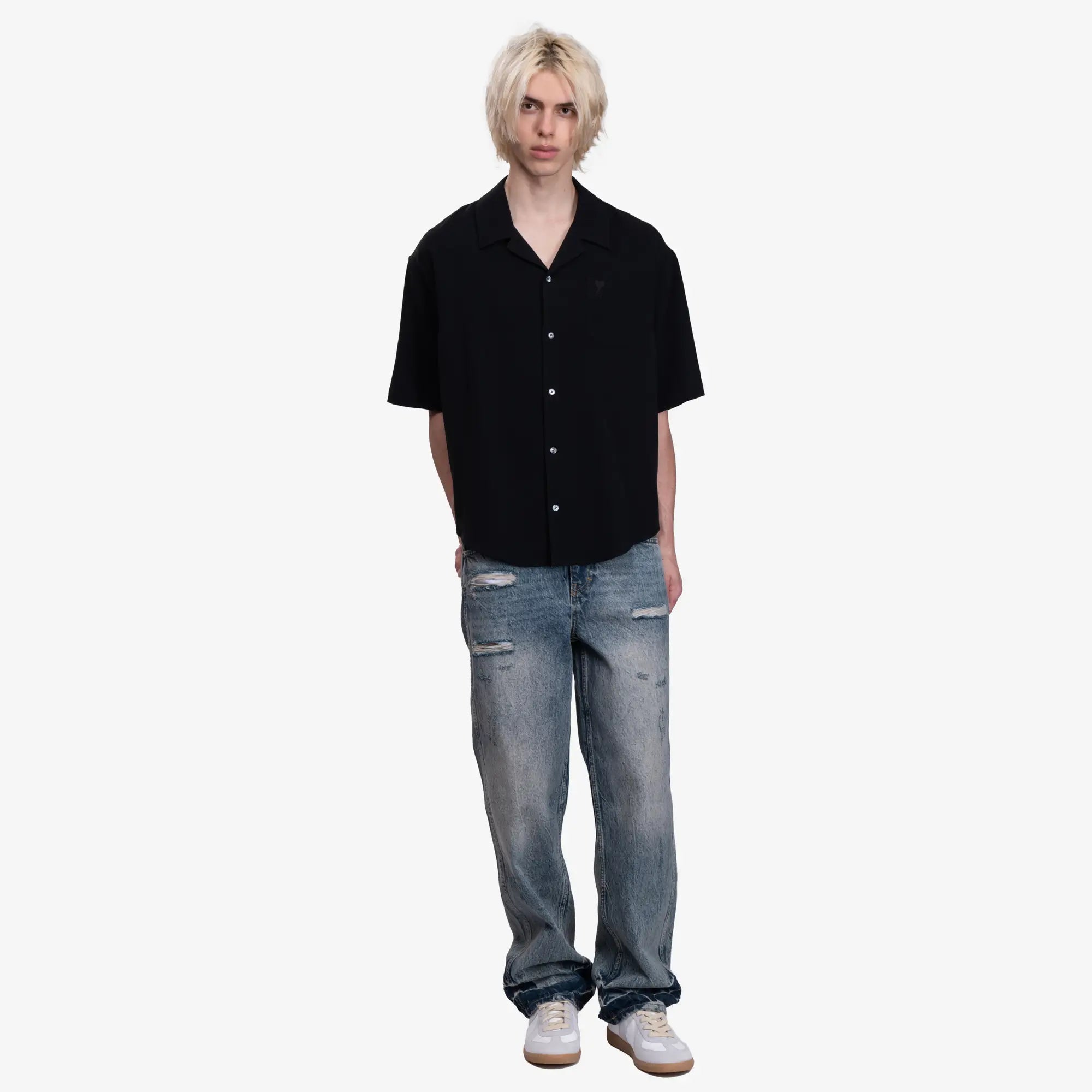 AMI Camp Collar SS Shirt Black - 2