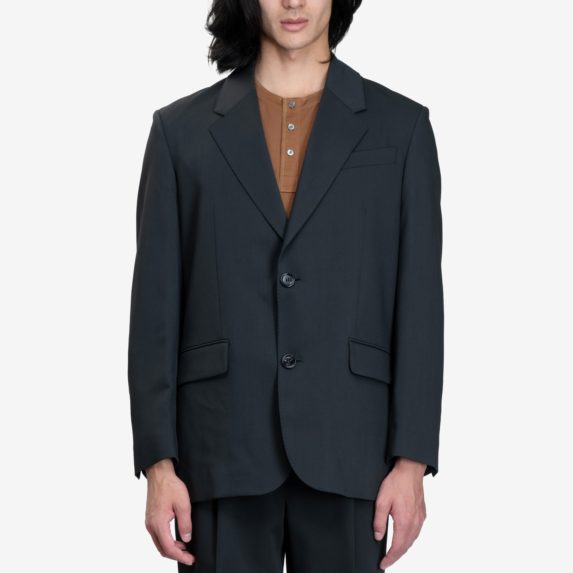 AMI Loose Single Breasted Wool Jacket Anthracite - 1