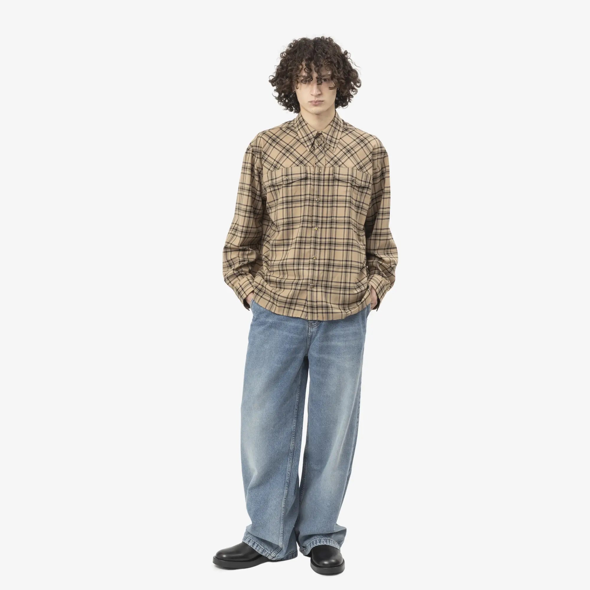 AMI Lumberjack Shirt Camel/Black - 2