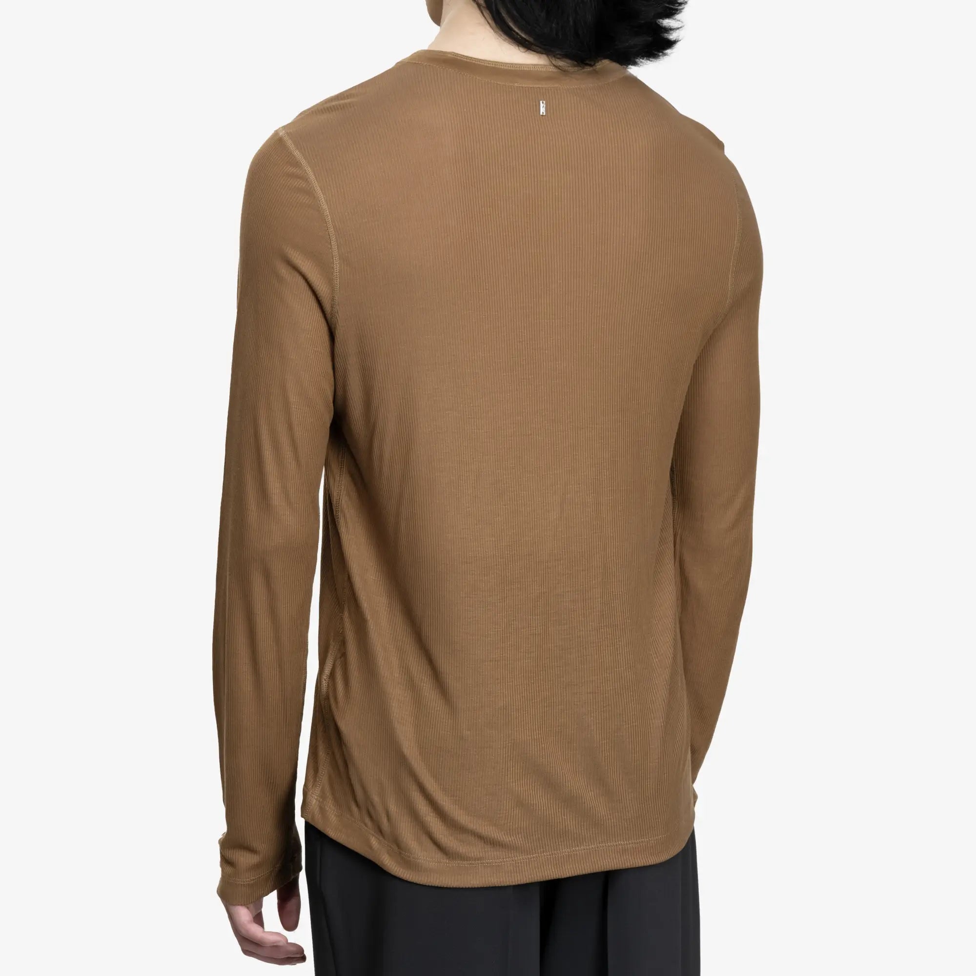 AMI Ribbed Henley Shirt Hazelnut - 4