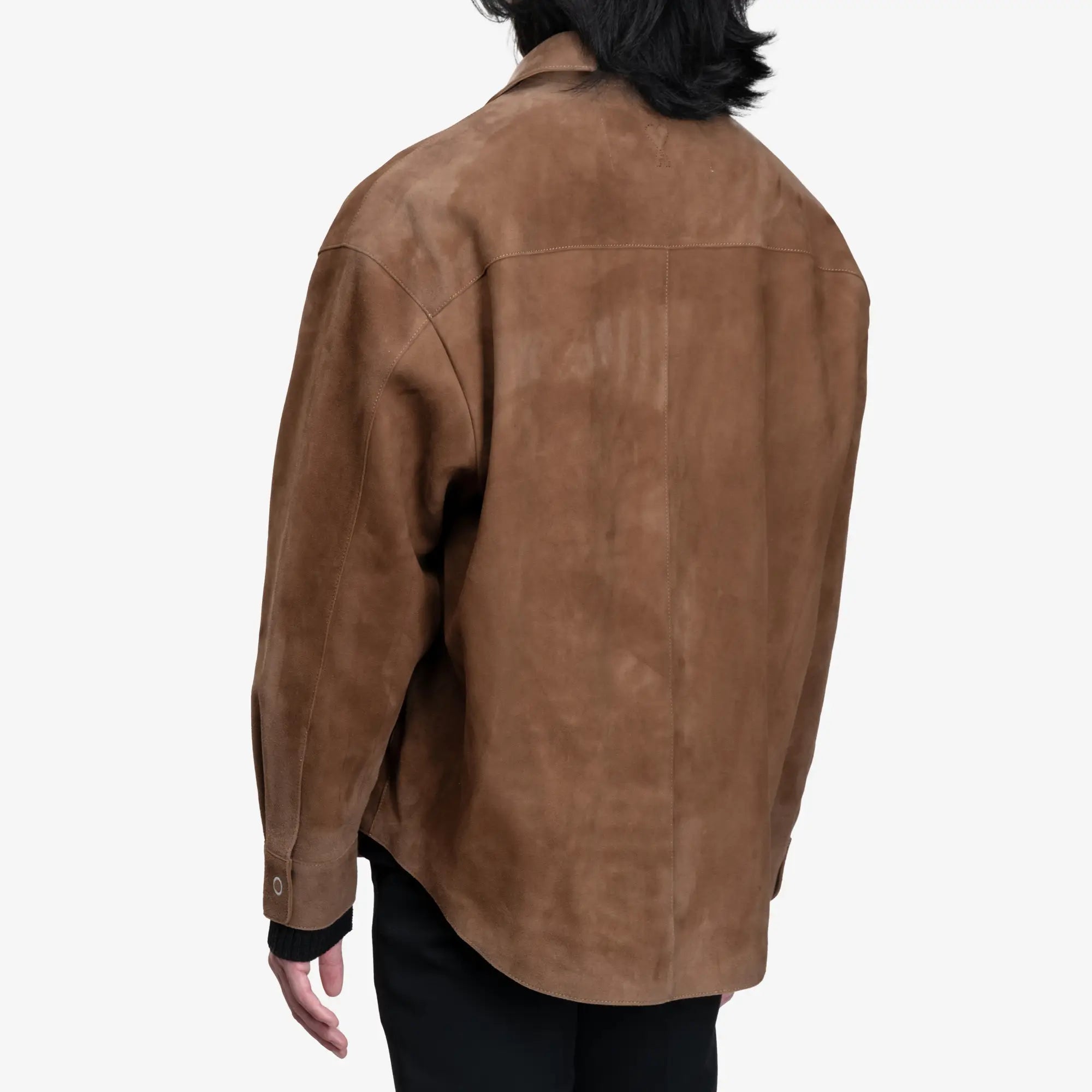 AMI Suede Leather Overshirt Hazelnut - 4