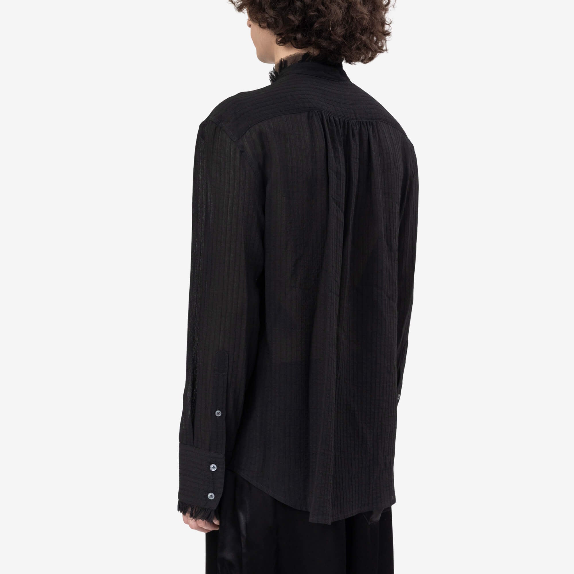 Ann Demeulemeester Flosi Silk Creponne Ruffles Stand Collar Standard Shirt Black - 4