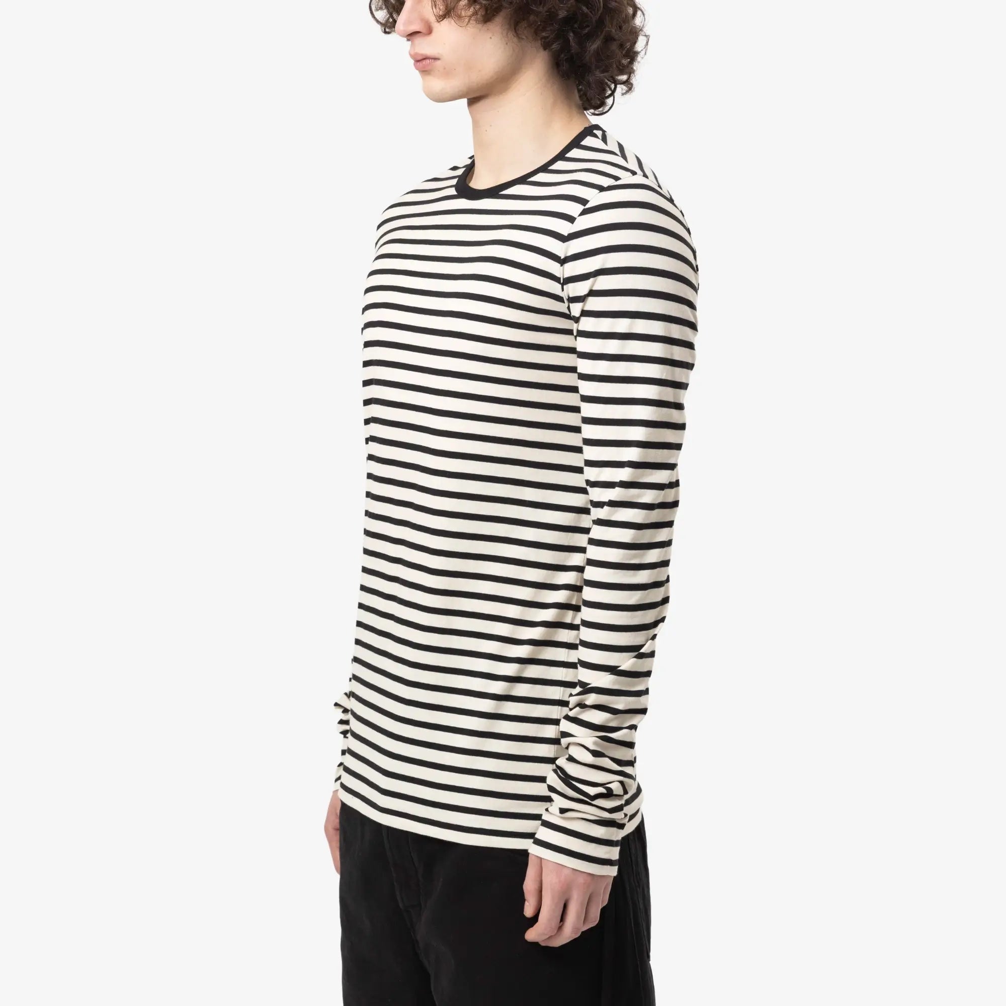 Ann Demeulemeester Greg Slim Long Sleeve T-Shirt Black/Chalk - 3