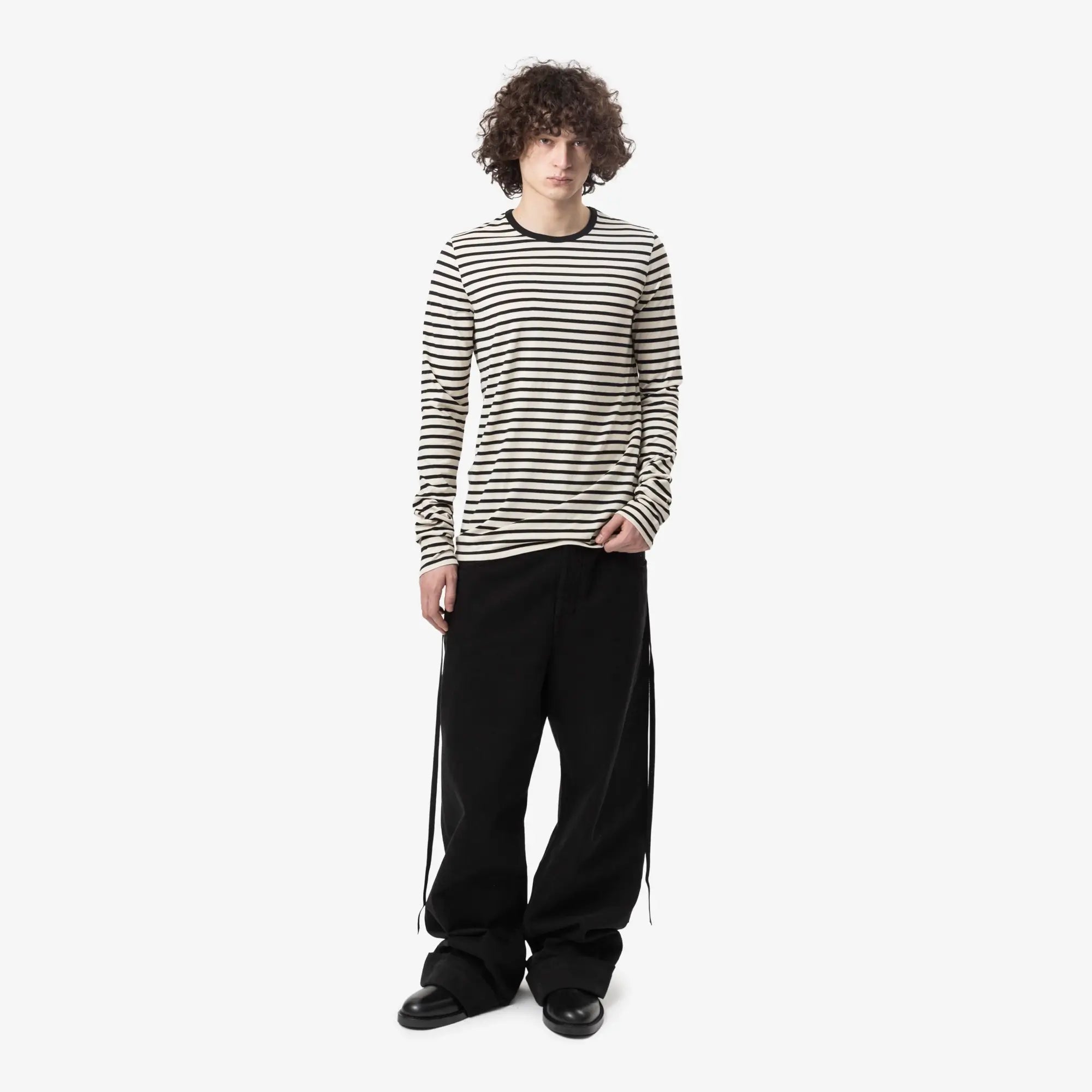 Ann Demeulemeester Greg Slim Long Sleeve T-Shirt Black/Chalk - 2
