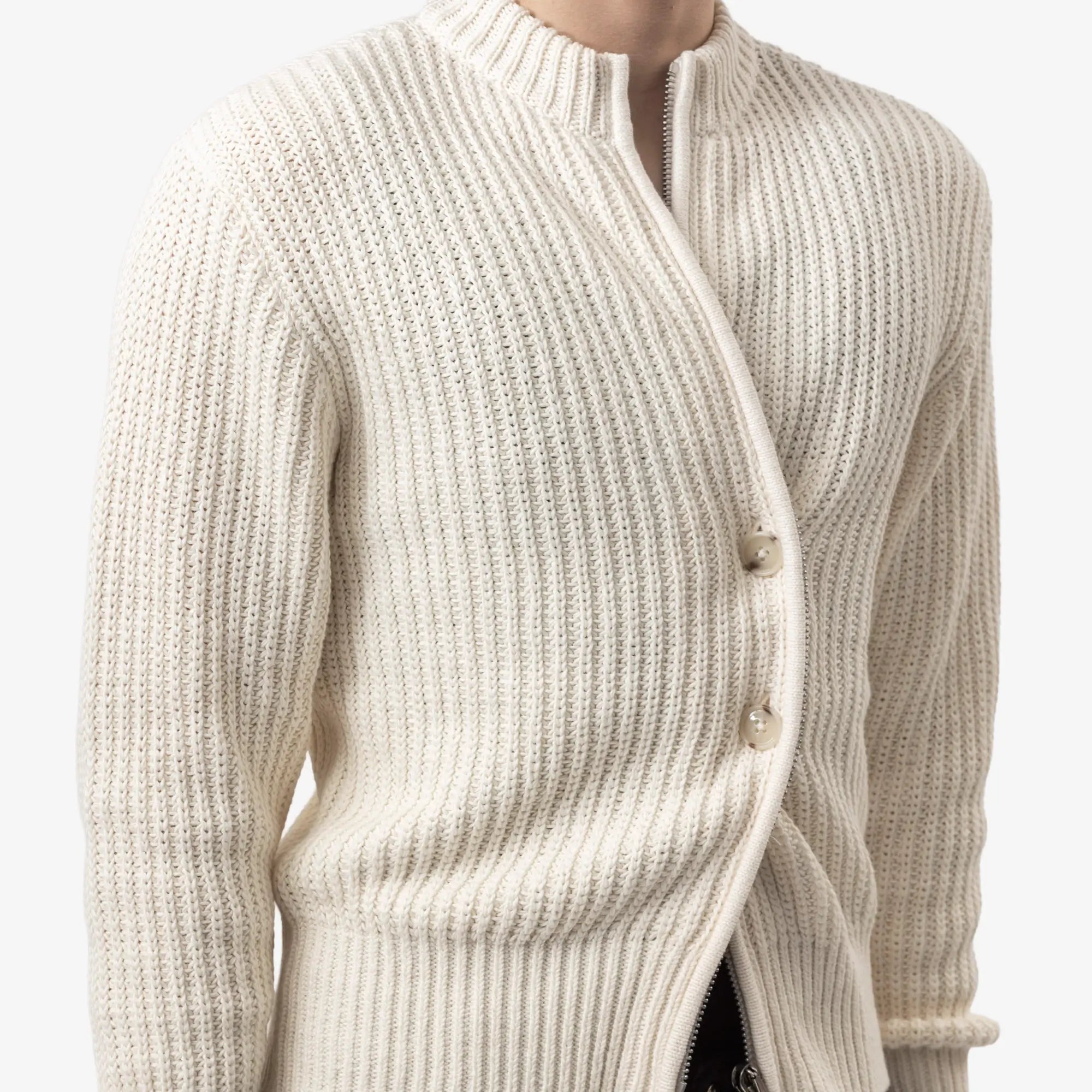 Ann Demeulemeester Ismael Zipped Knit Bomber Natural White - 6