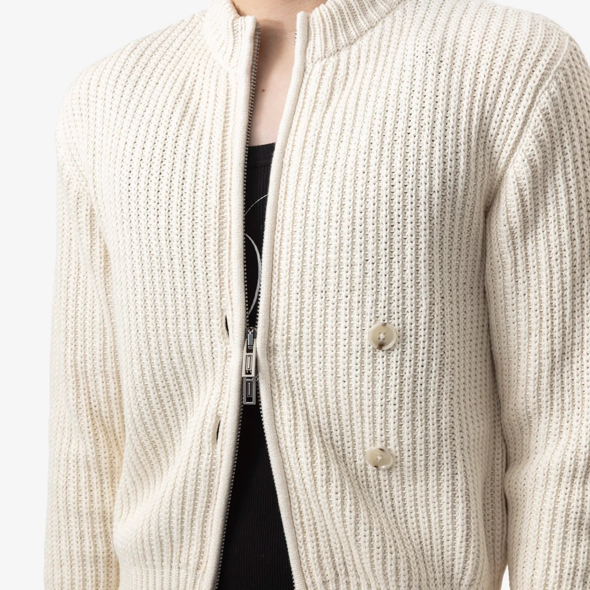 Ann Demeulemeester Ismael Zipped Knit Bomber Natural White - 5