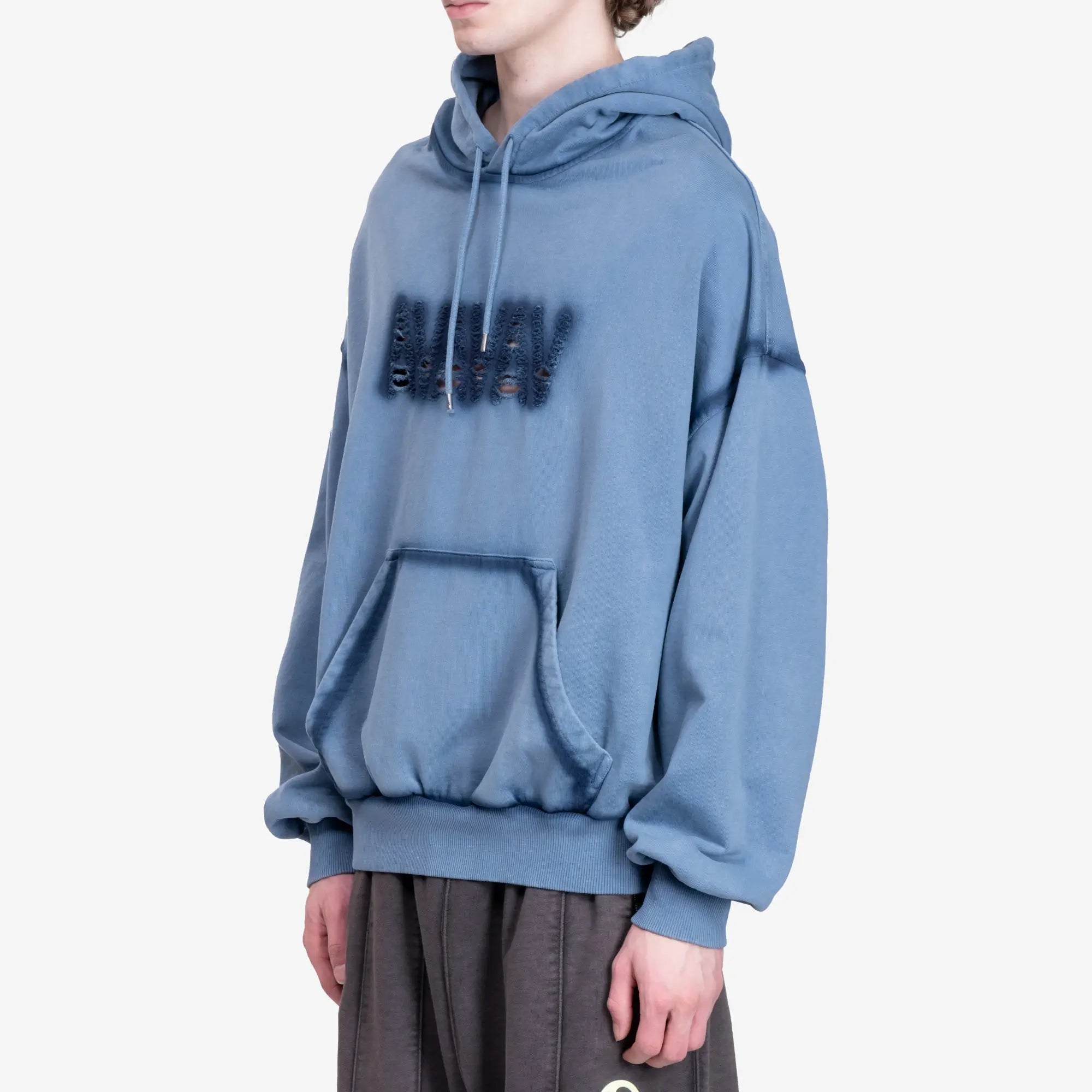 Avavav Shoulderless Cut Logo Cropped Hoody Blue - 3