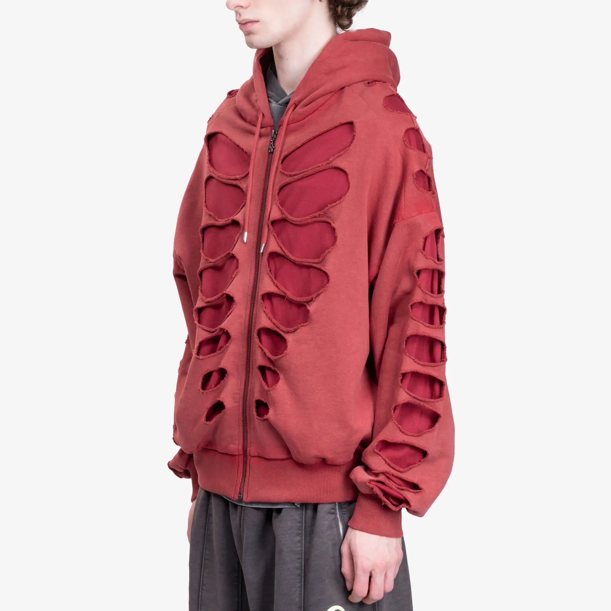 Avavav Shoulderless Cut Out Zip Hoody Red - 3