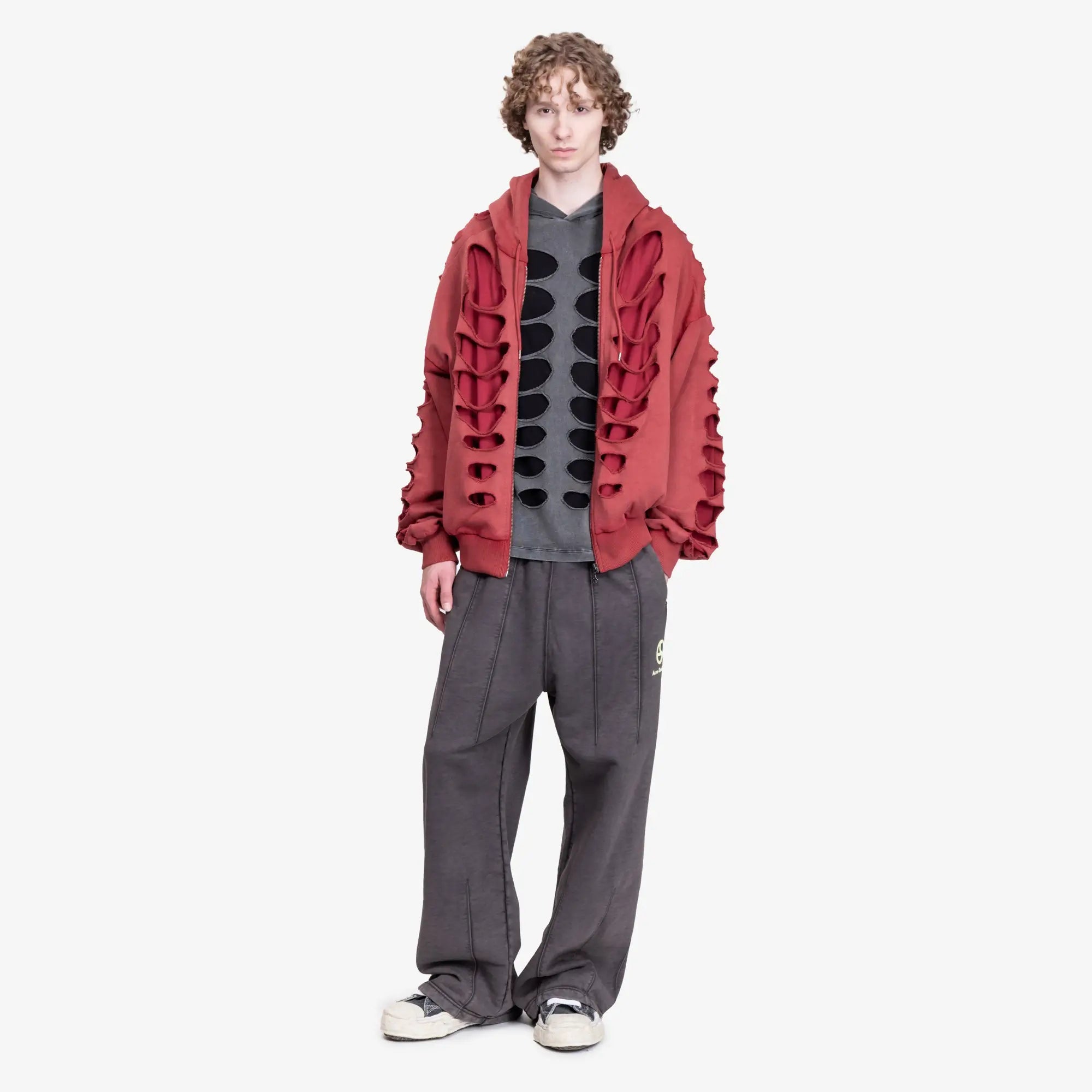 Avavav Shoulderless Cut Out Zip Hoody Red - 2