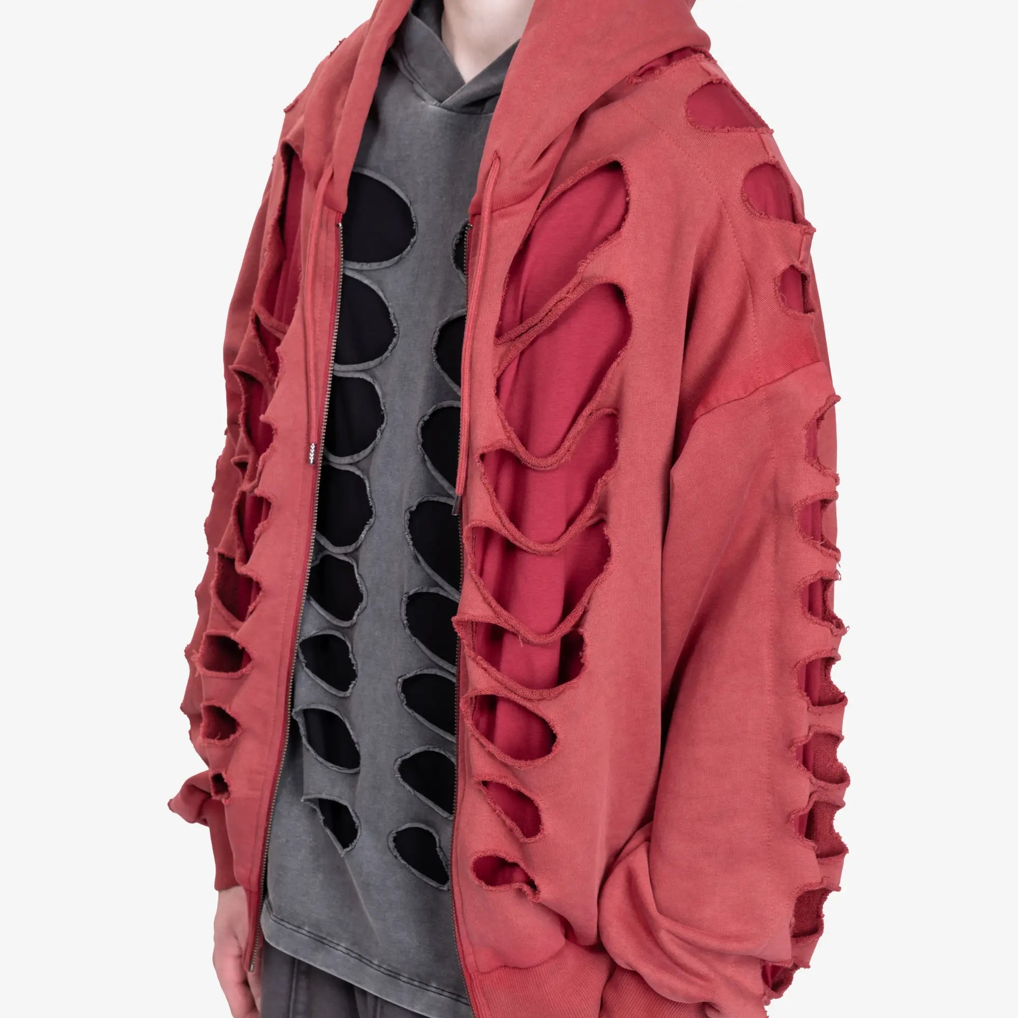 Avavav Shoulderless Cut Out Zip Hoody Red - 5