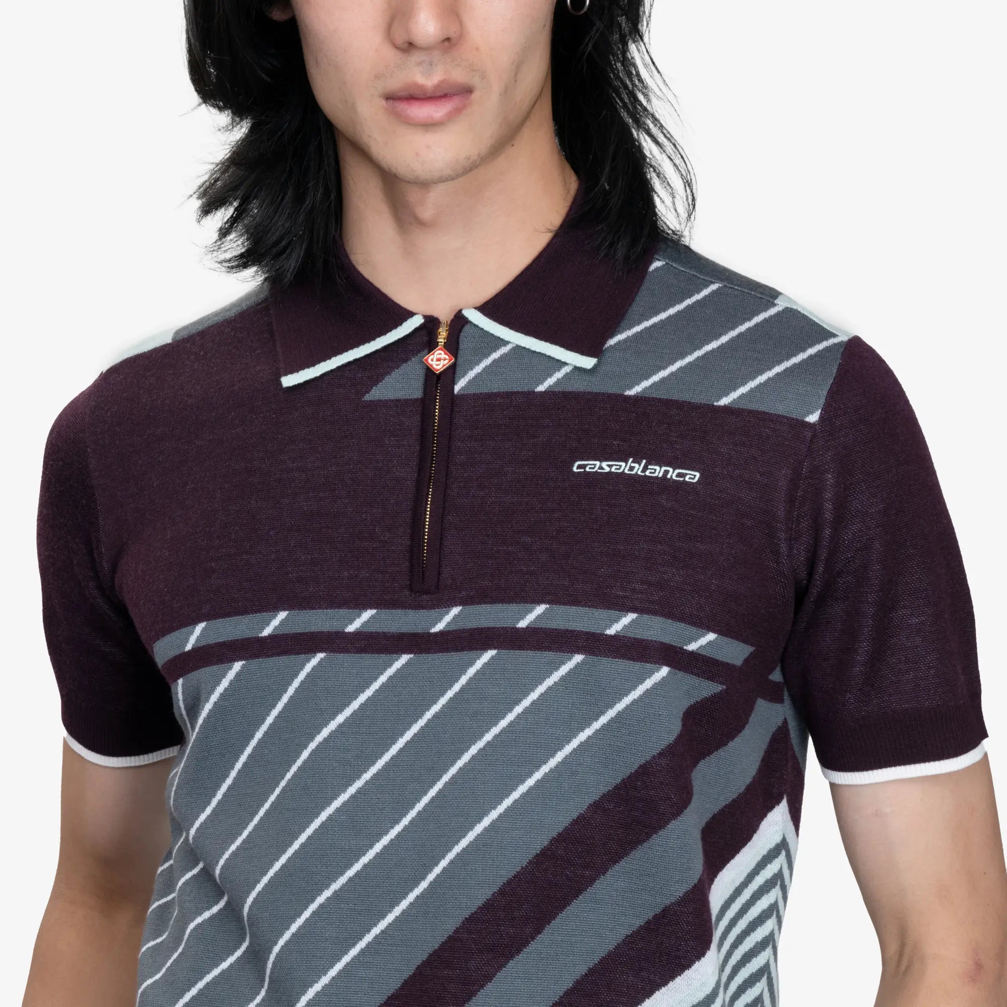 Casablanca Diagonal Sporty Polo Aubergine - 5