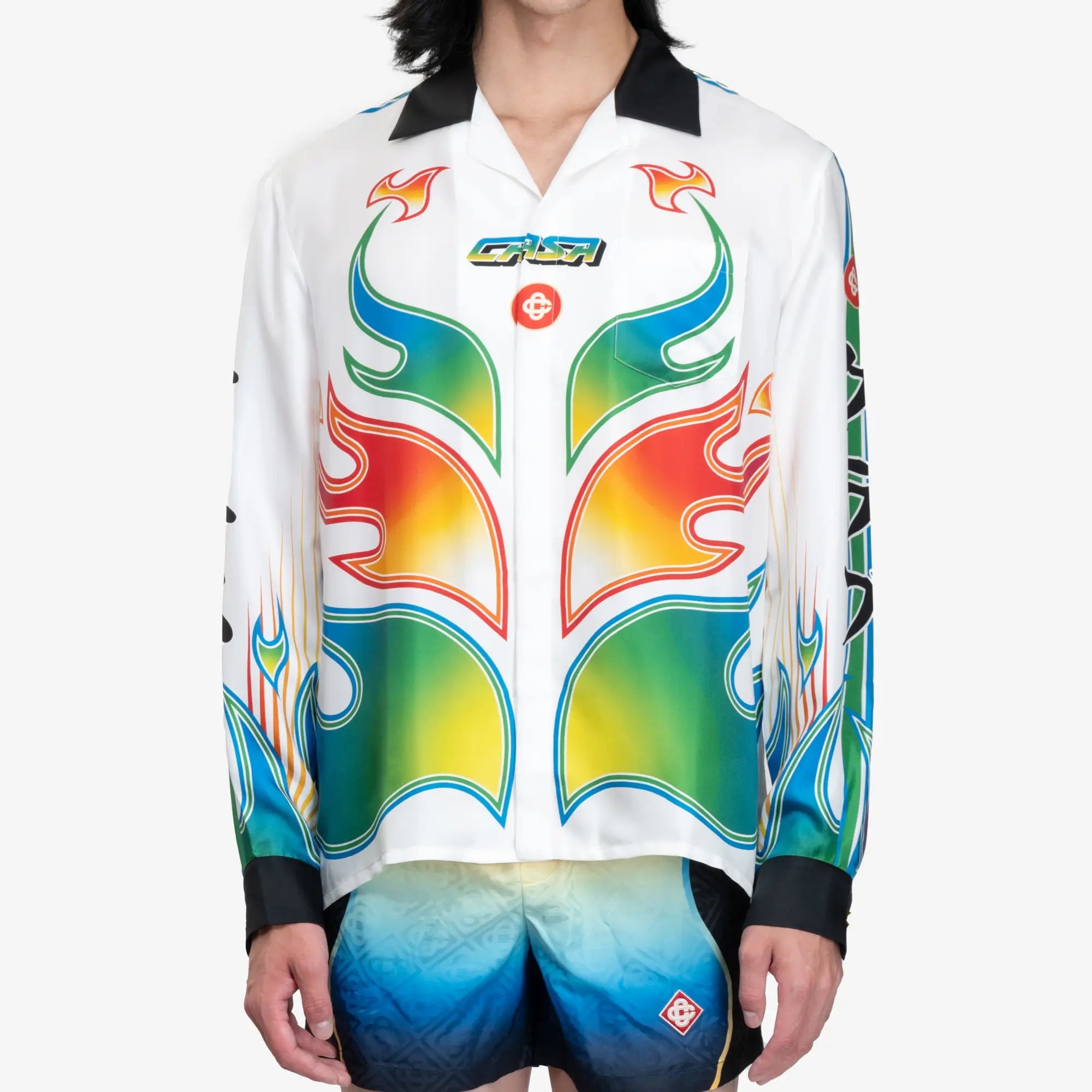 Casablanca Flame Laurel Cuban Collar LS Shirt White - 1