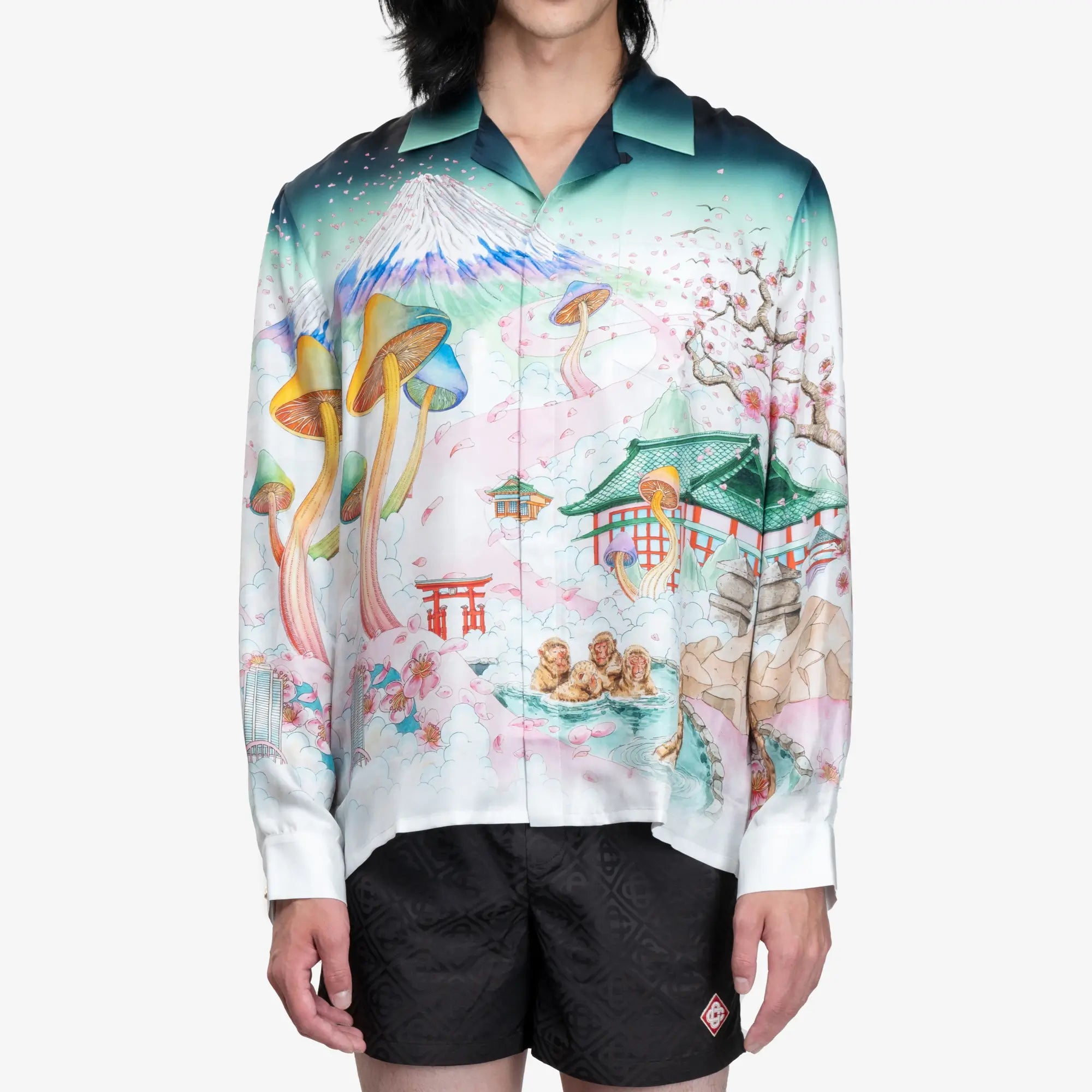 Casablanca Flowers Cuban Collar LS Shirt White - 1