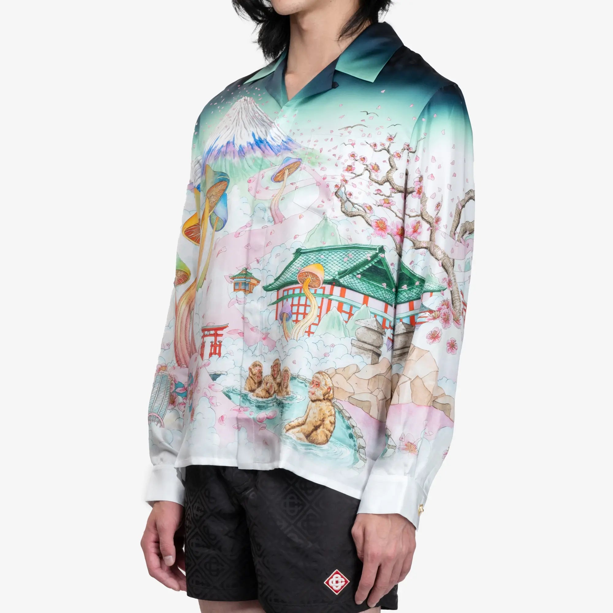 Casablanca Flowers Cuban Collar LS Shirt White - 3