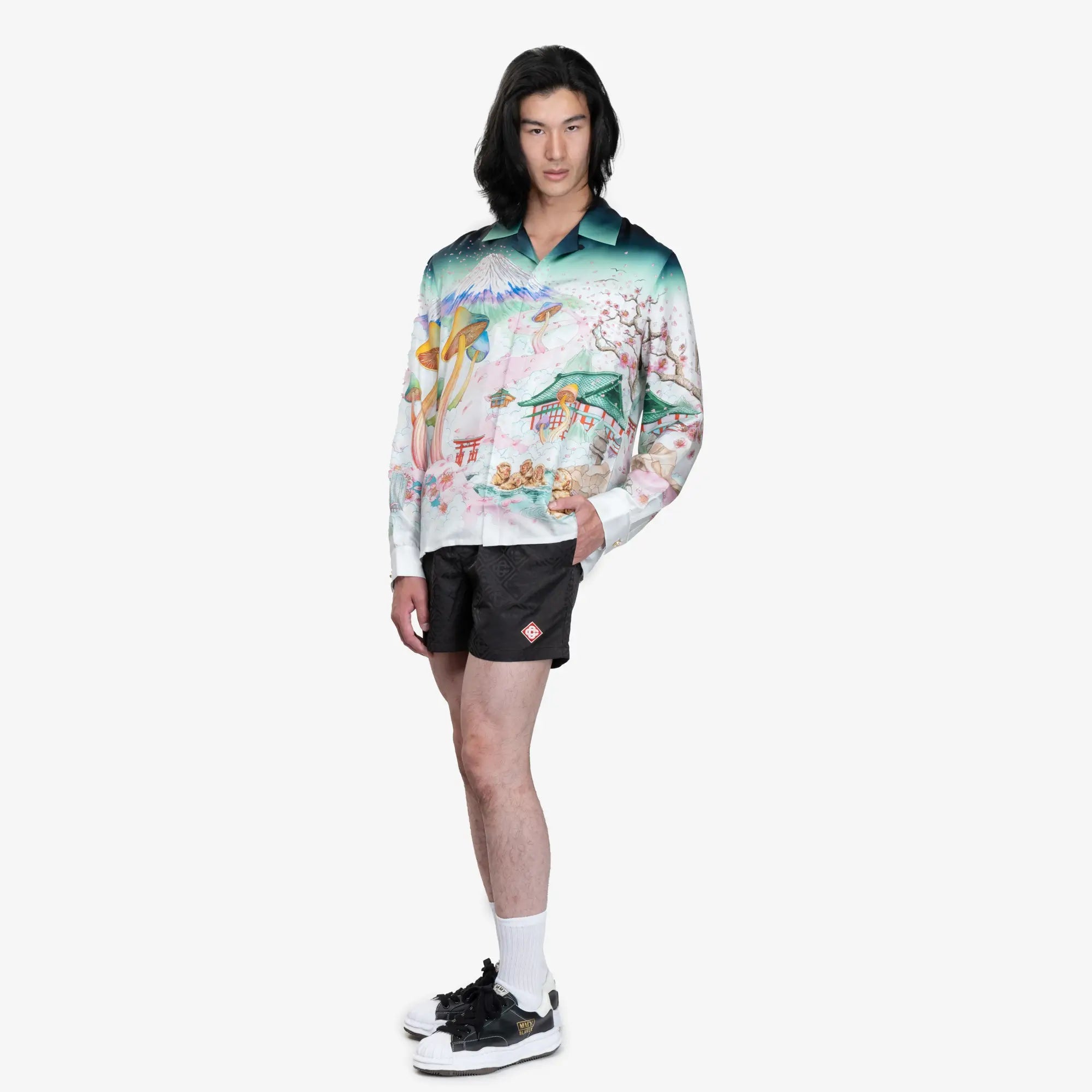 Casablanca Flowers Cuban Collar LS Shirt White - 2