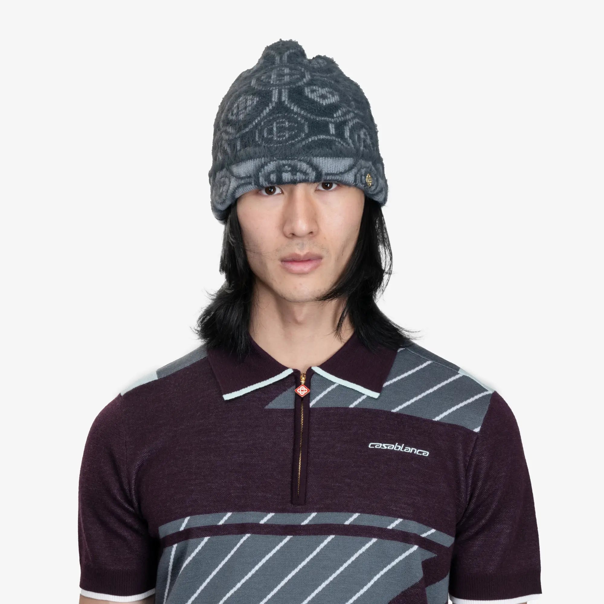 Casablanca Fluffy Monogram Beanie Grey - 2