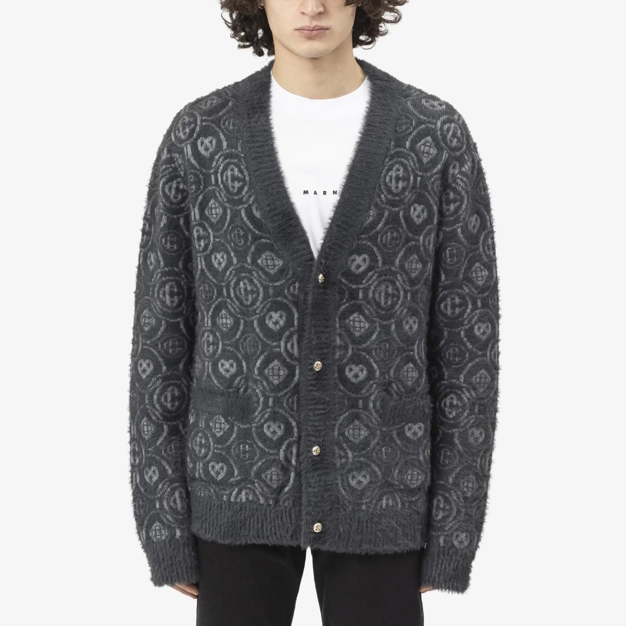 Casablanca Fluffy Monogram Cardigan Grey - 1